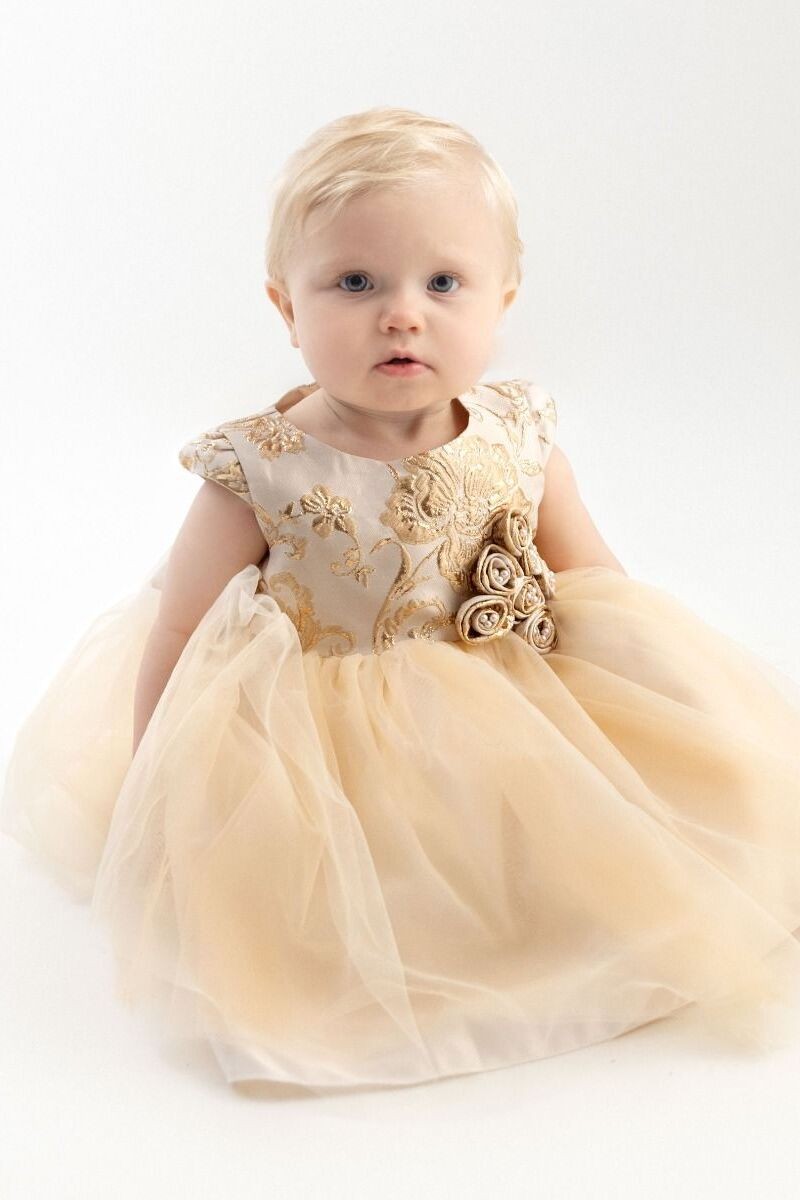 Girls and Babies Gold Embroidered Bodice Dress – ANGELA