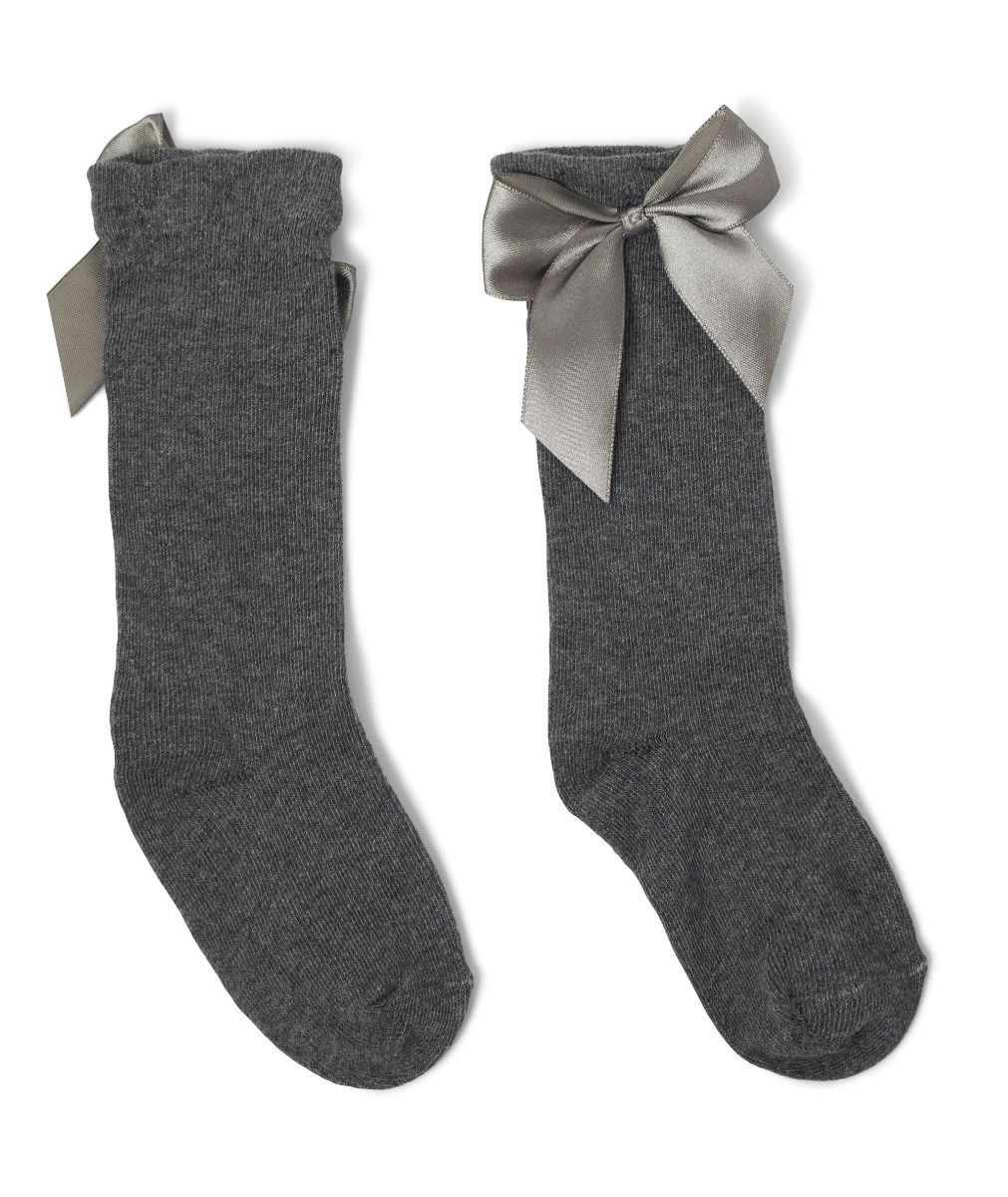 Chaussettes hautes pour filles avec nœud - VICTORIA - Grey