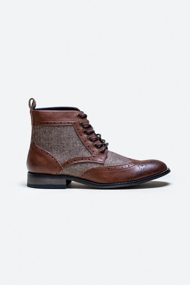 Men's Ankle Boots Lace Up Brogue Footwear - Braun