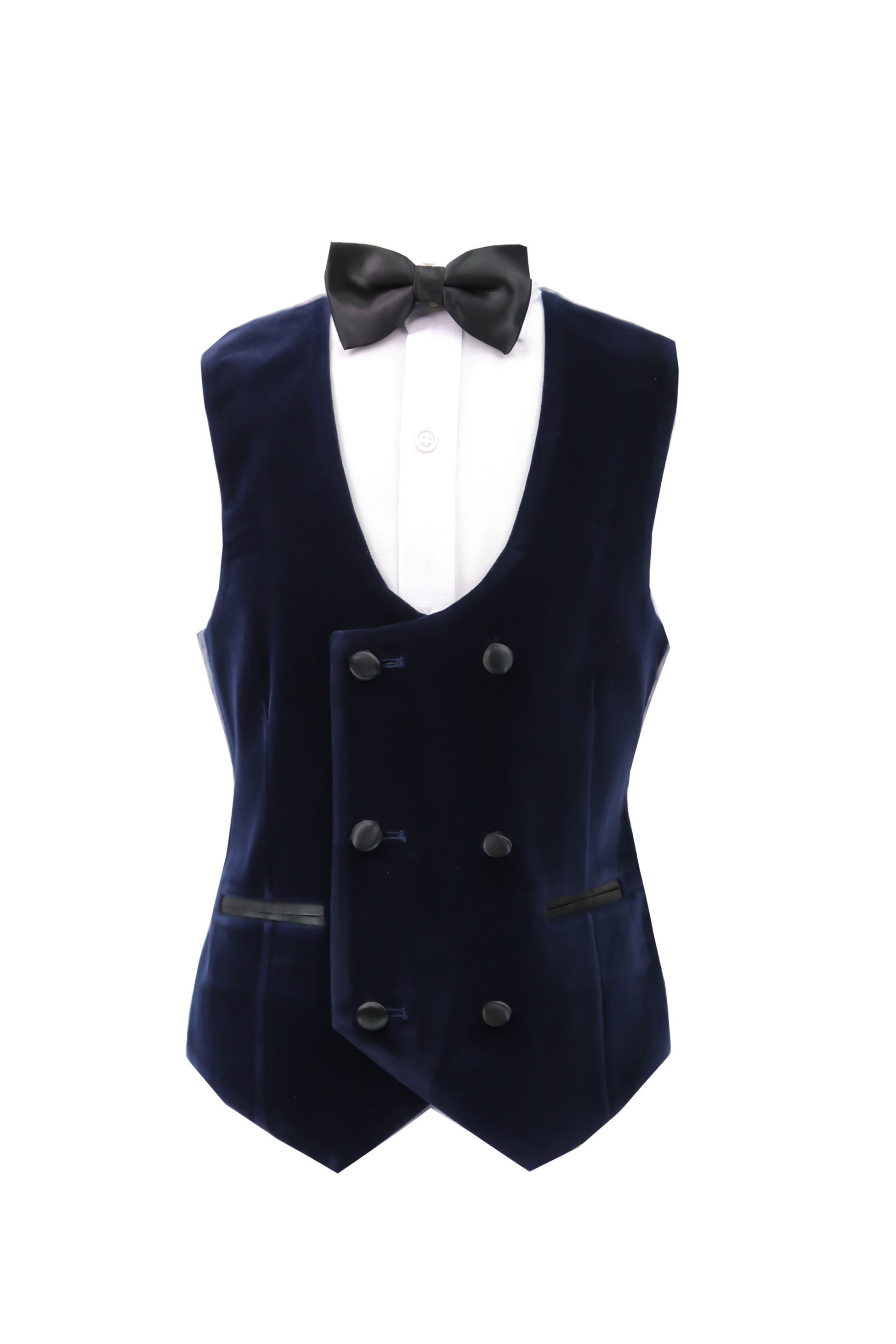 Boys Velvet Tuxedo Anzug mit Zweireihiger Weste - Navy blau