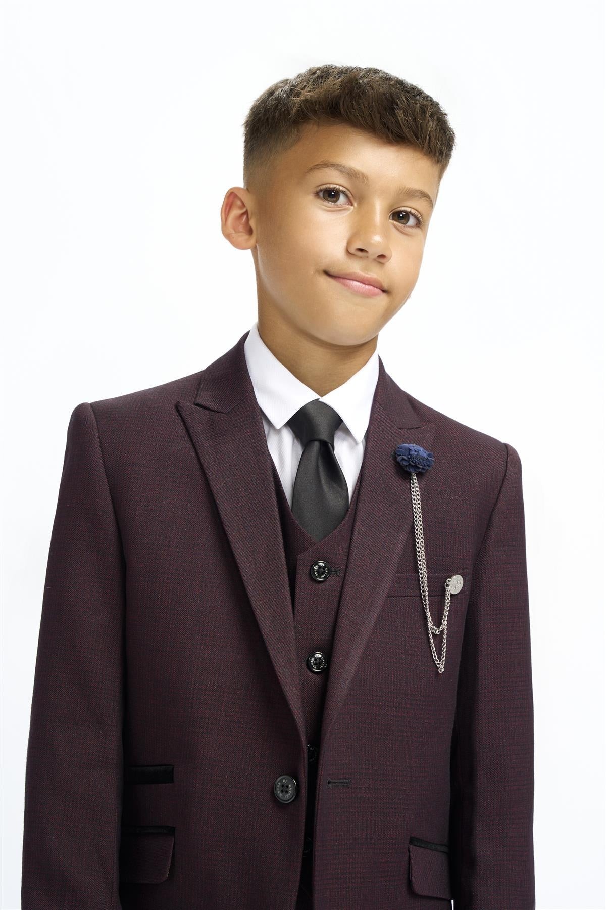 Jungen Slim Fit Tweed Check Anzug - CARIDI WINE