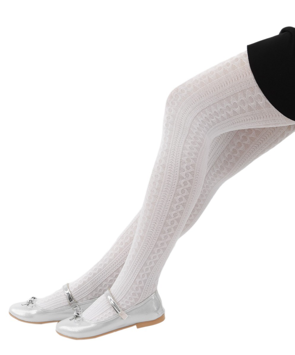 Girls High Waist Patterned Tights - White