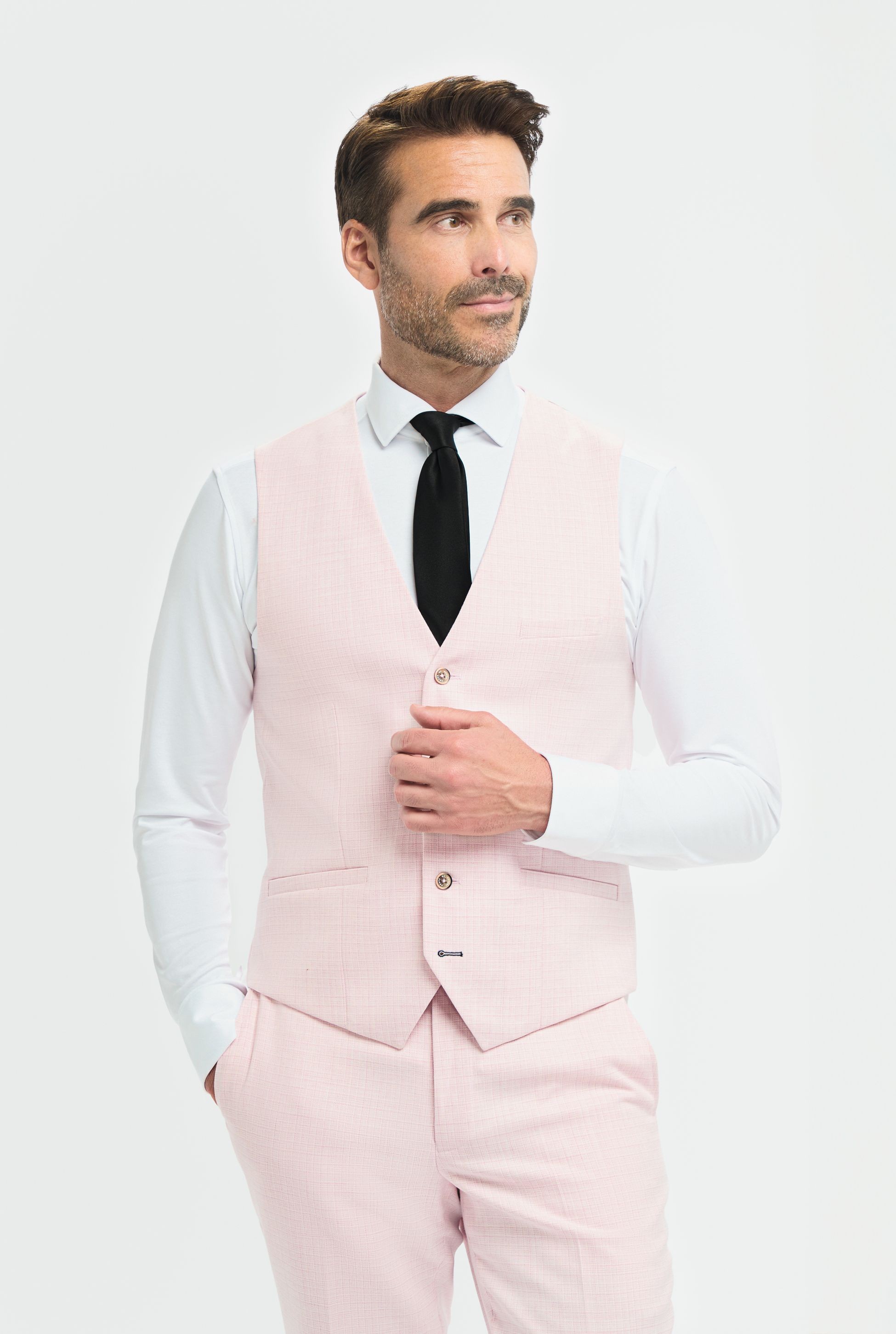 Herren 3-Teiliger Slim-Fit Texturierter Formeller Anzug - Tropez Rosa