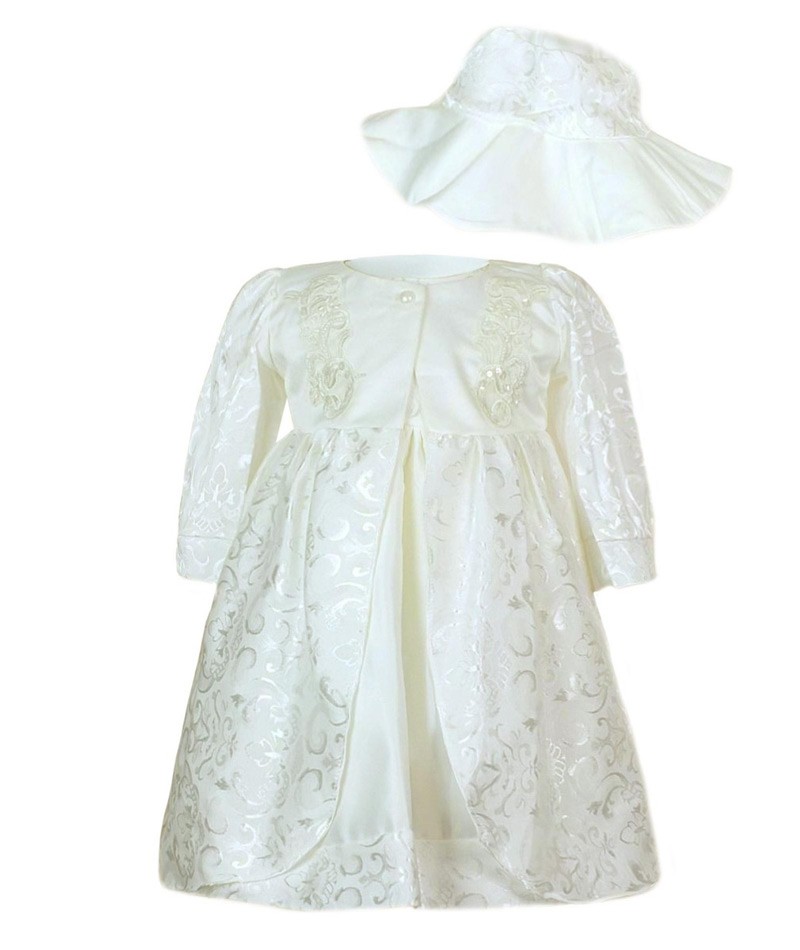 Baby Girls Embroidered Christening Dress Set - Ivory