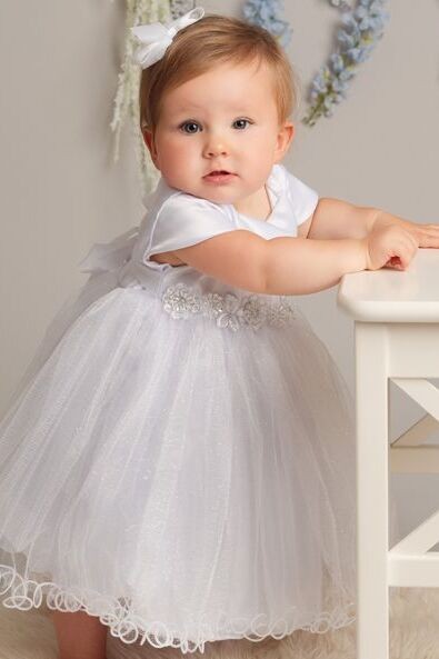 Baby Girls White Sparkling Christening Dress Set - L321