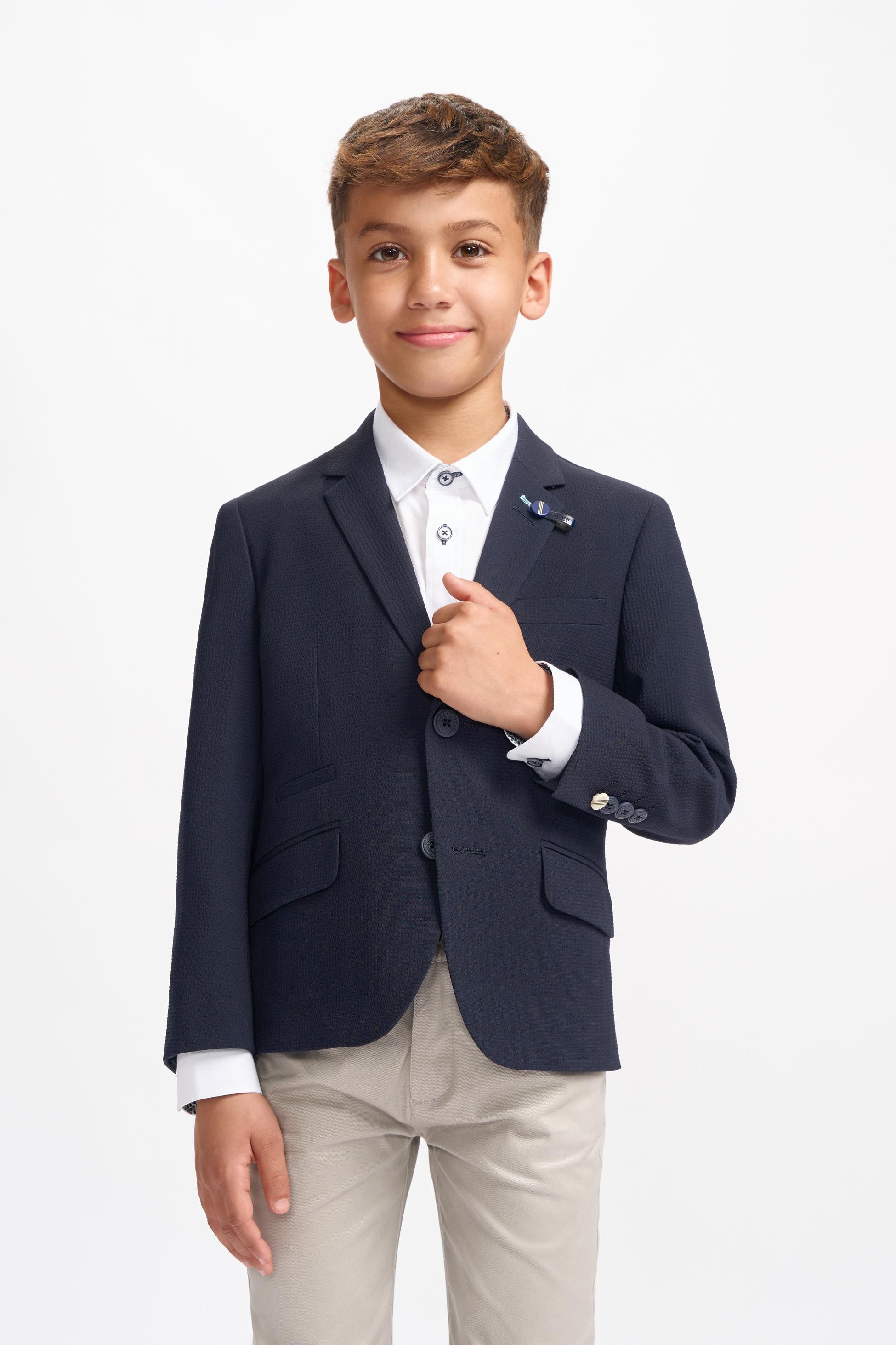 Boys Textured Slim Fit Suit Jacket– SIREN - Navy Blue