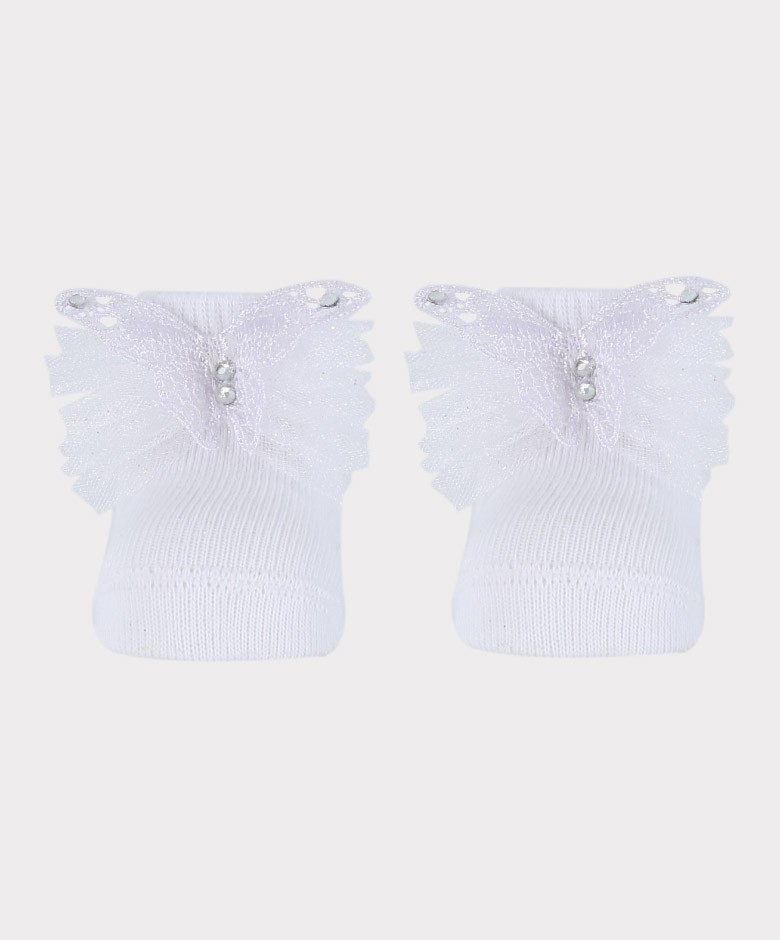 Baby-Mädchen-Stirnband und Socken-Hochzeitskommunion-Zubehör-Set - Weiß
