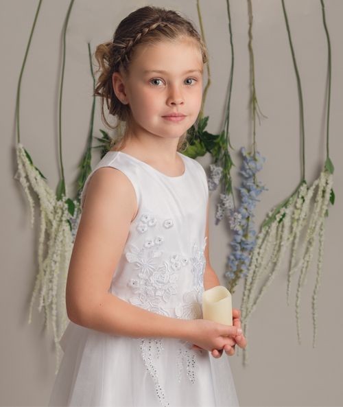 Floral Embroidery Flower Girl Dress with Bow - LUCKY