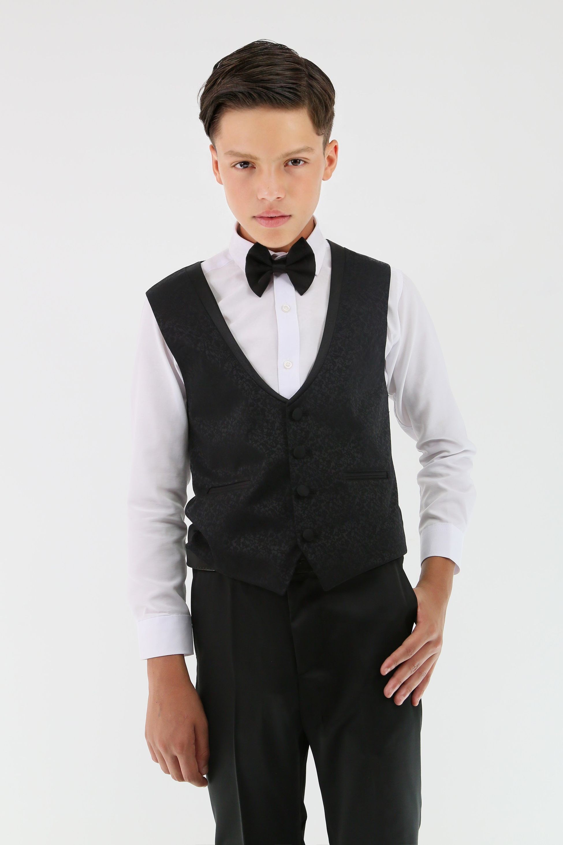 Boys Tuxedo Floral Patterned Dinner Suit 7 PC Set