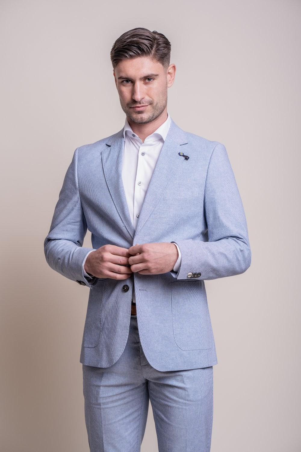 Men's Slim Fit Textured Suit - FREDRIK Blue