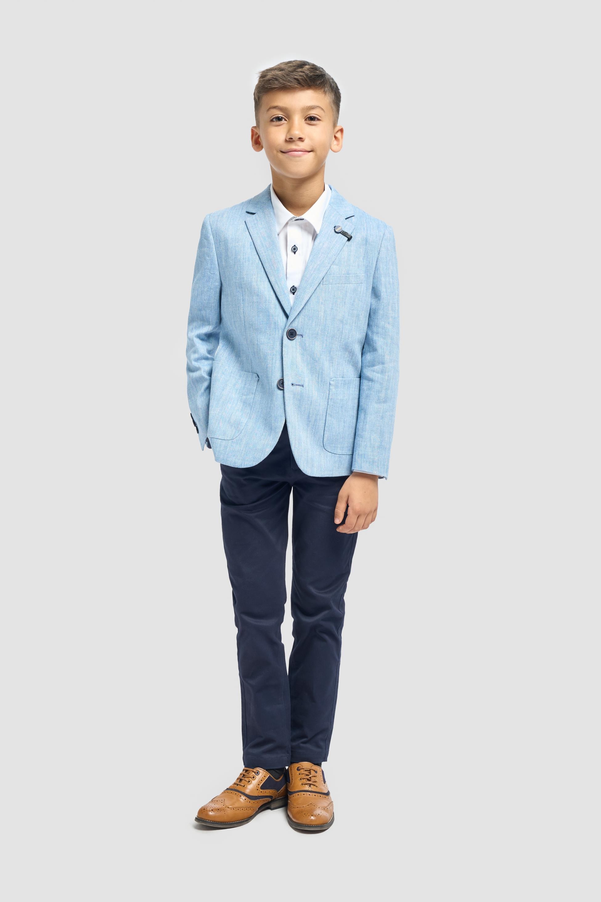 Jungen Leinenmischung Blazer mit Aufgesetzten Taschen - Luigi - Himmelblau