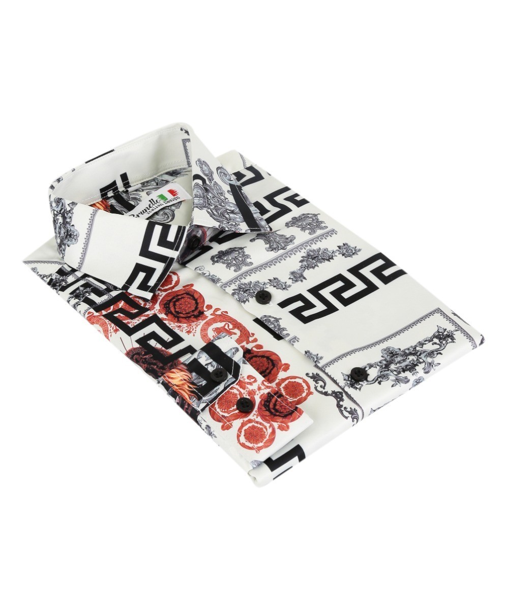 Boys Slim Fit Long Sleeve Printed Satin Shirt