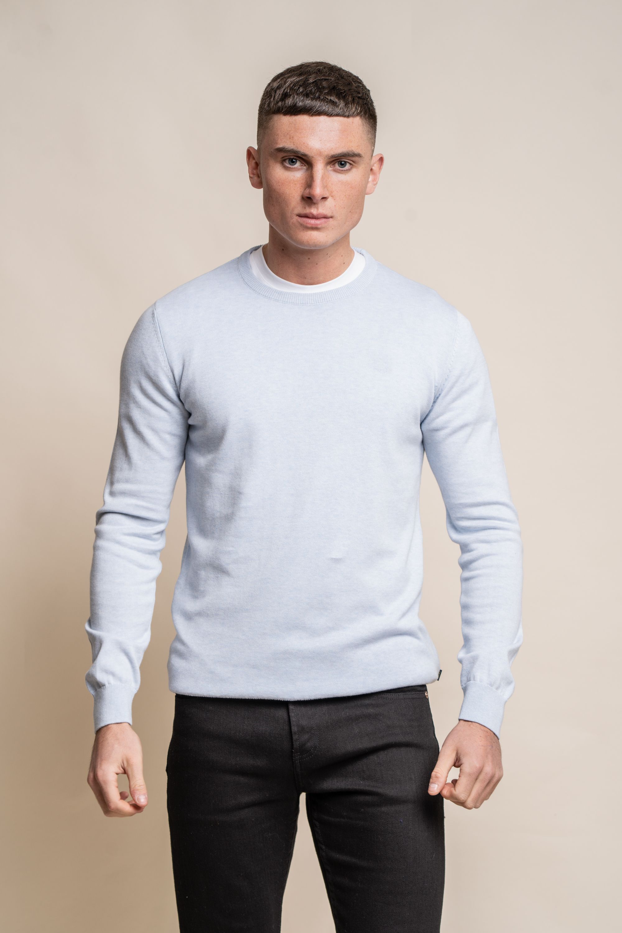 Pull Slim en Coton à Col Rond pour Homme - Marlin bleu