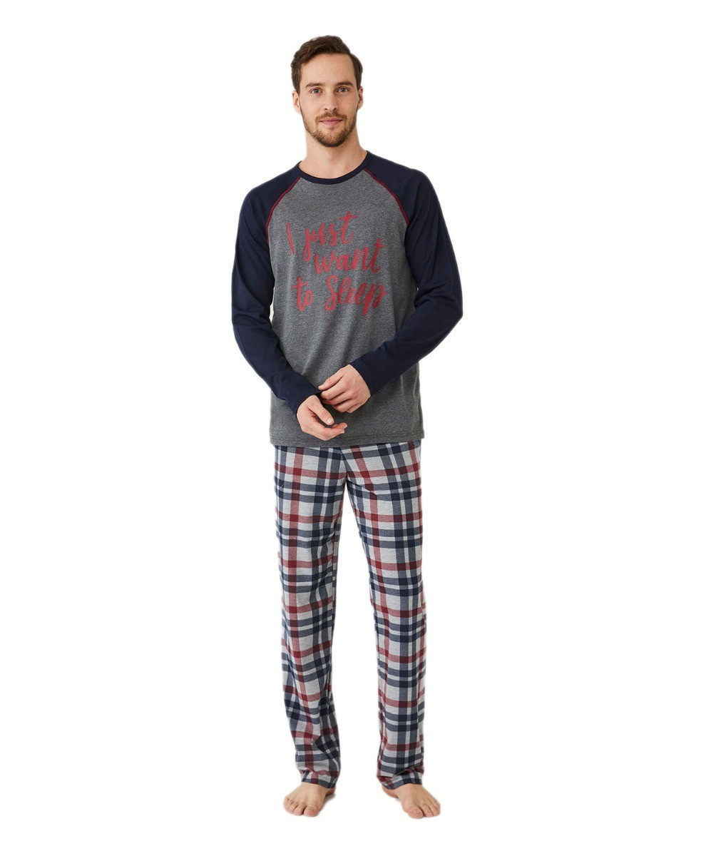 Herren Bequeme Baumwoll-Pyjama - Navy blau