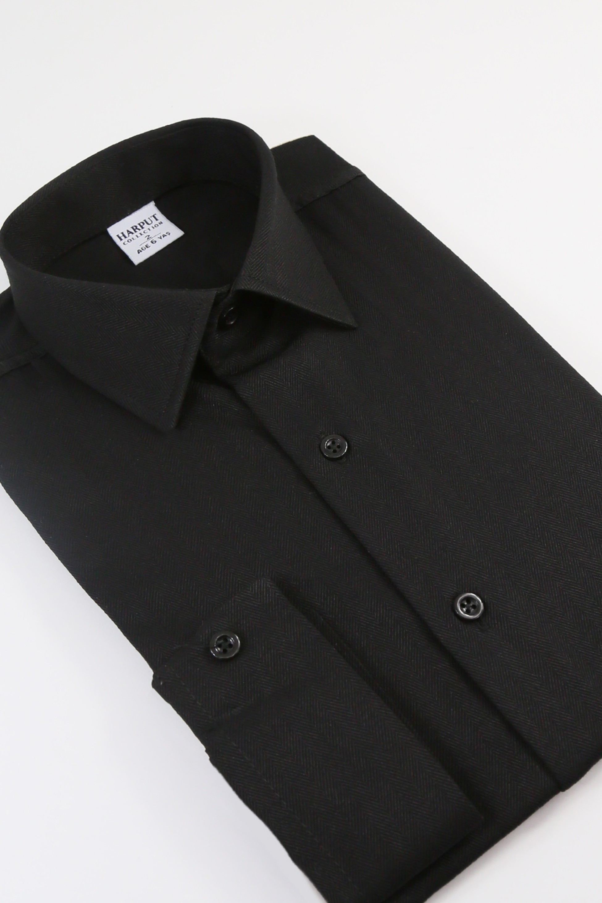 Boys Black Classic Herringbone Dress Shirt - HARPUT