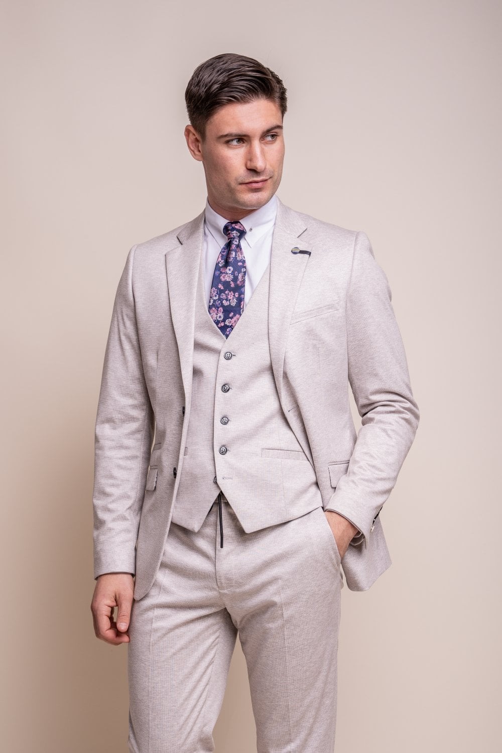 Men's Slim Fit Formal Beige Suit Jacket - VALENCIA Ecru