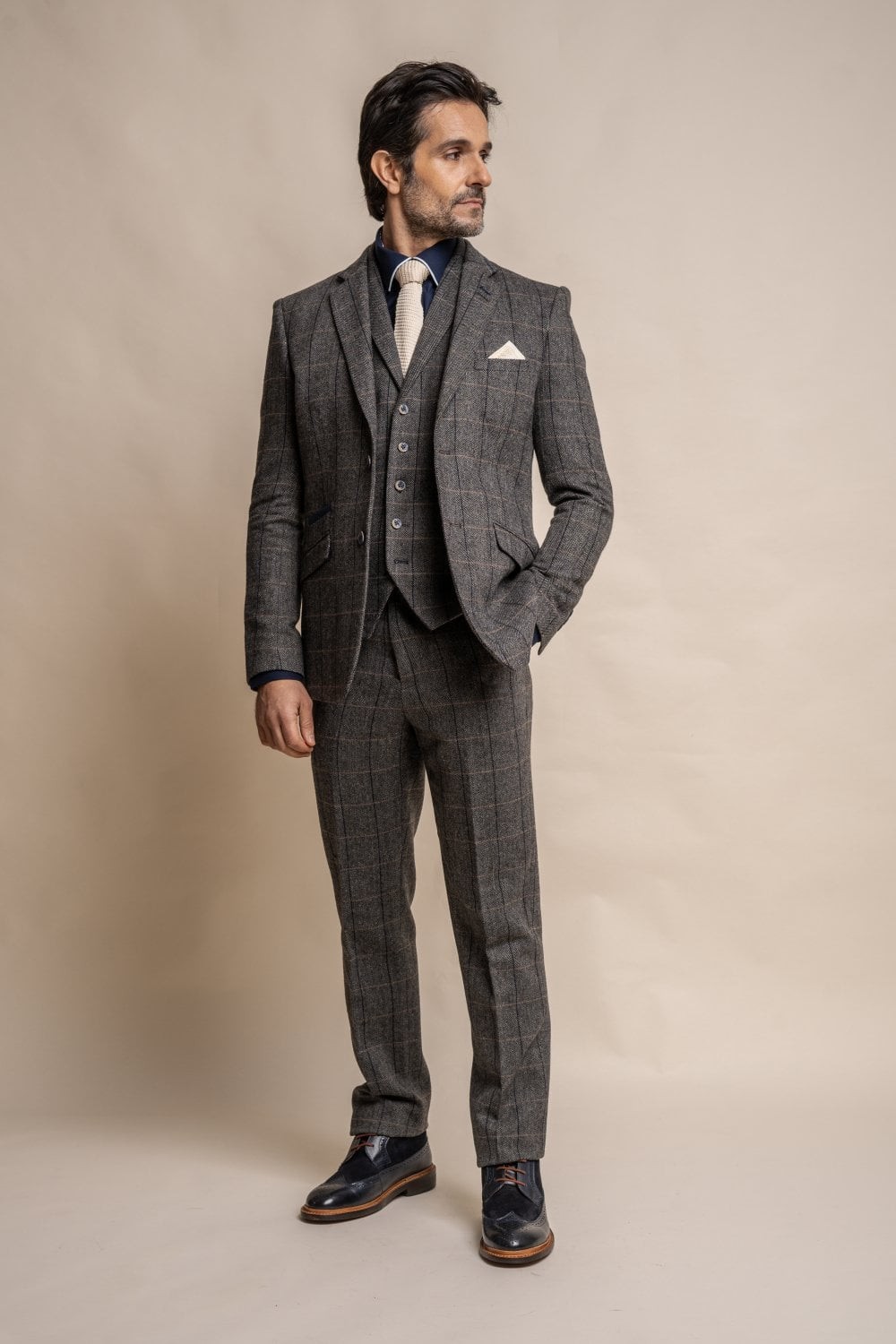 Men's Wool Blend Herringbone Check Suit Jacket - Albert