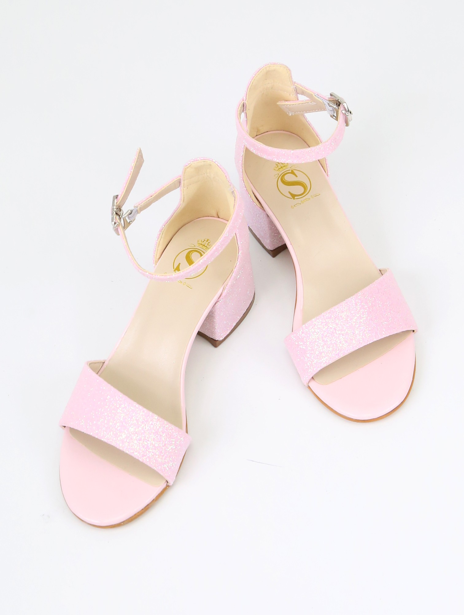 Mädchen Sandalen mit Knöchelriemen und Glitzer, Blockabsatz Schuhe für Besondere Anlässe - Rosa