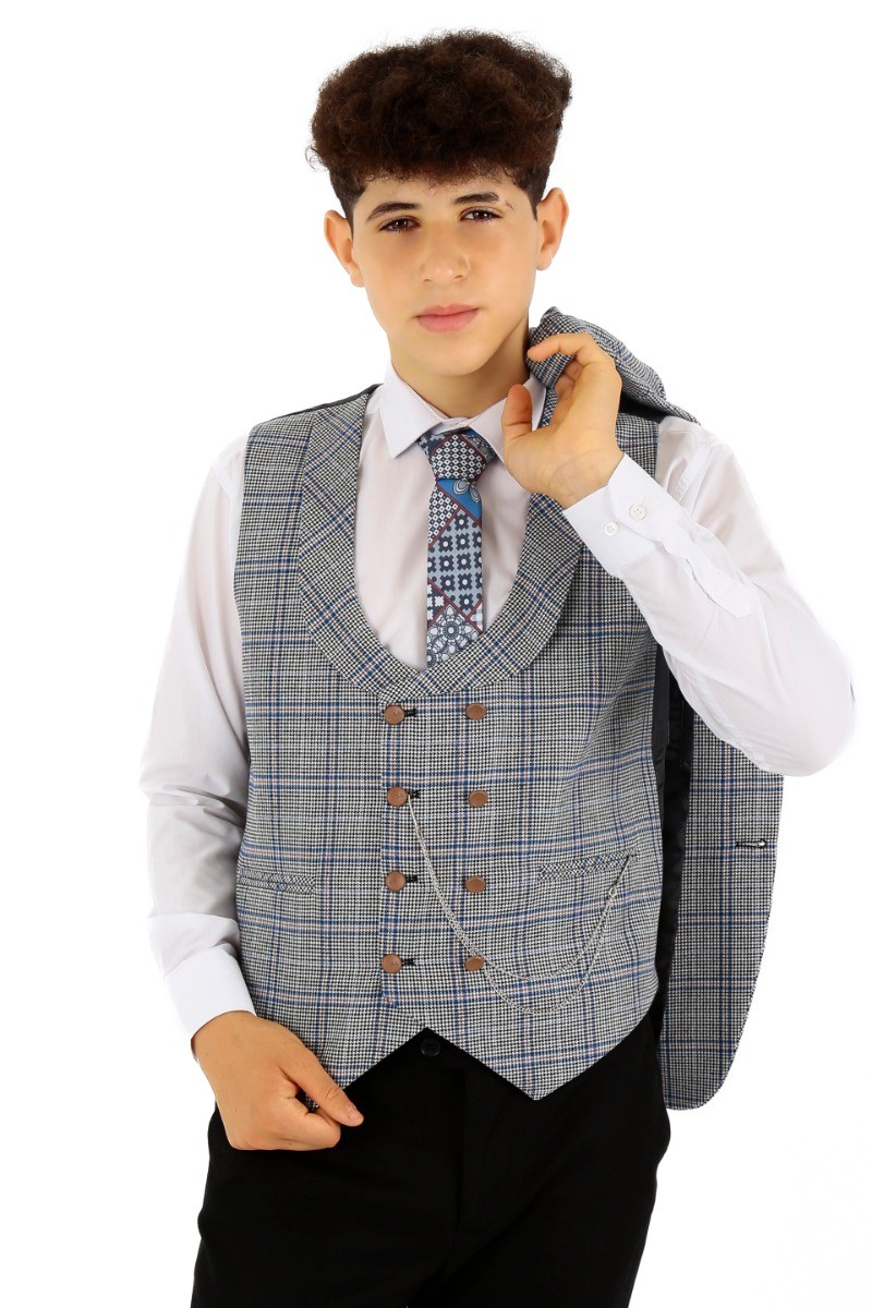 Jungen Slim-Fit Anzug mit Fensterkaro - Blau Schwarz
