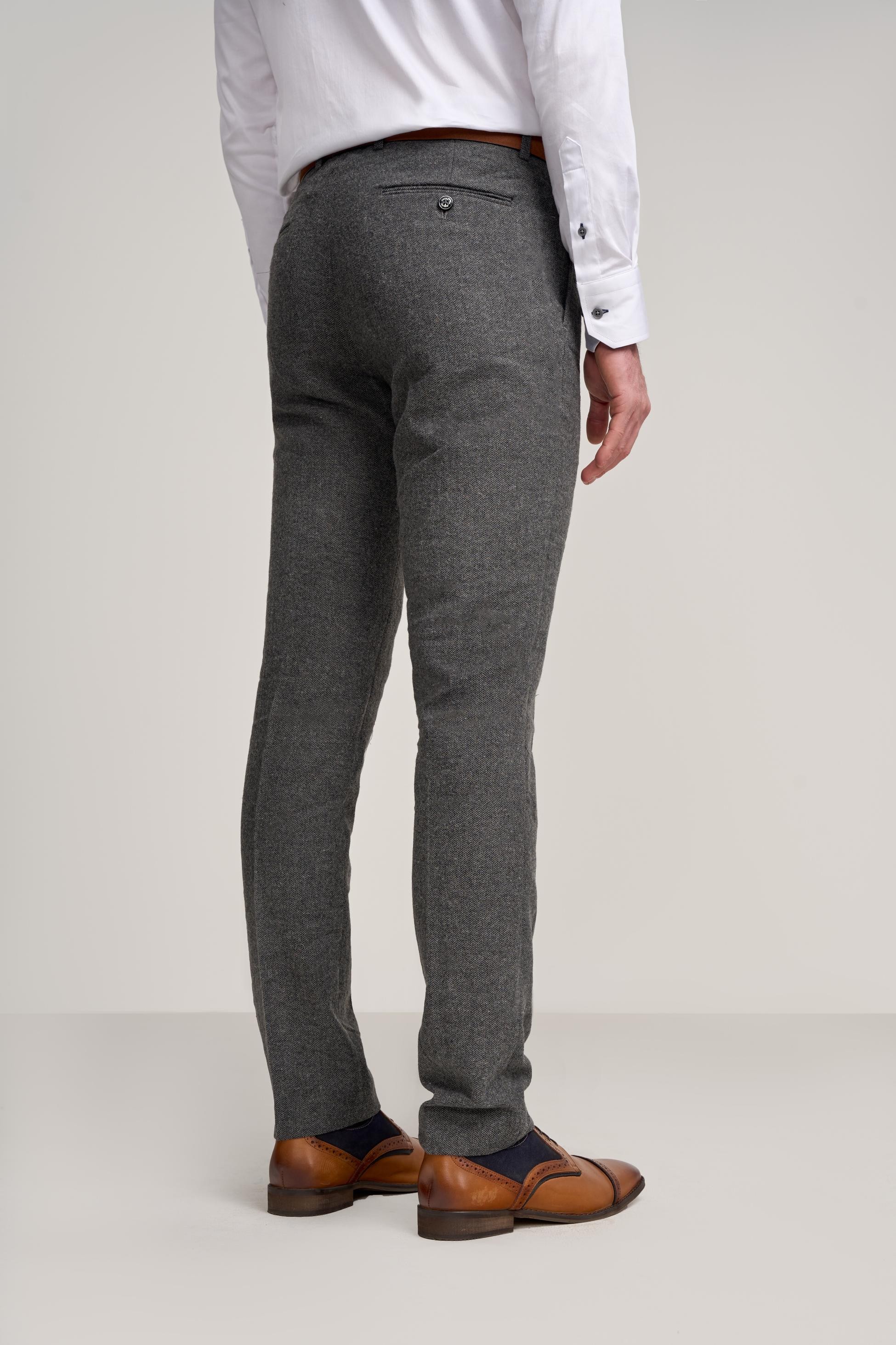 Men’s Grey Herringbone Tweed Trousers - COSMO