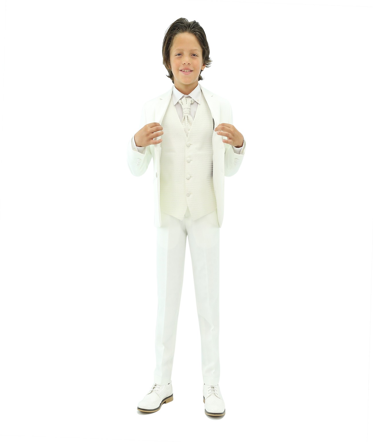 Boys White Suit with Gold Vest and Cravate Set