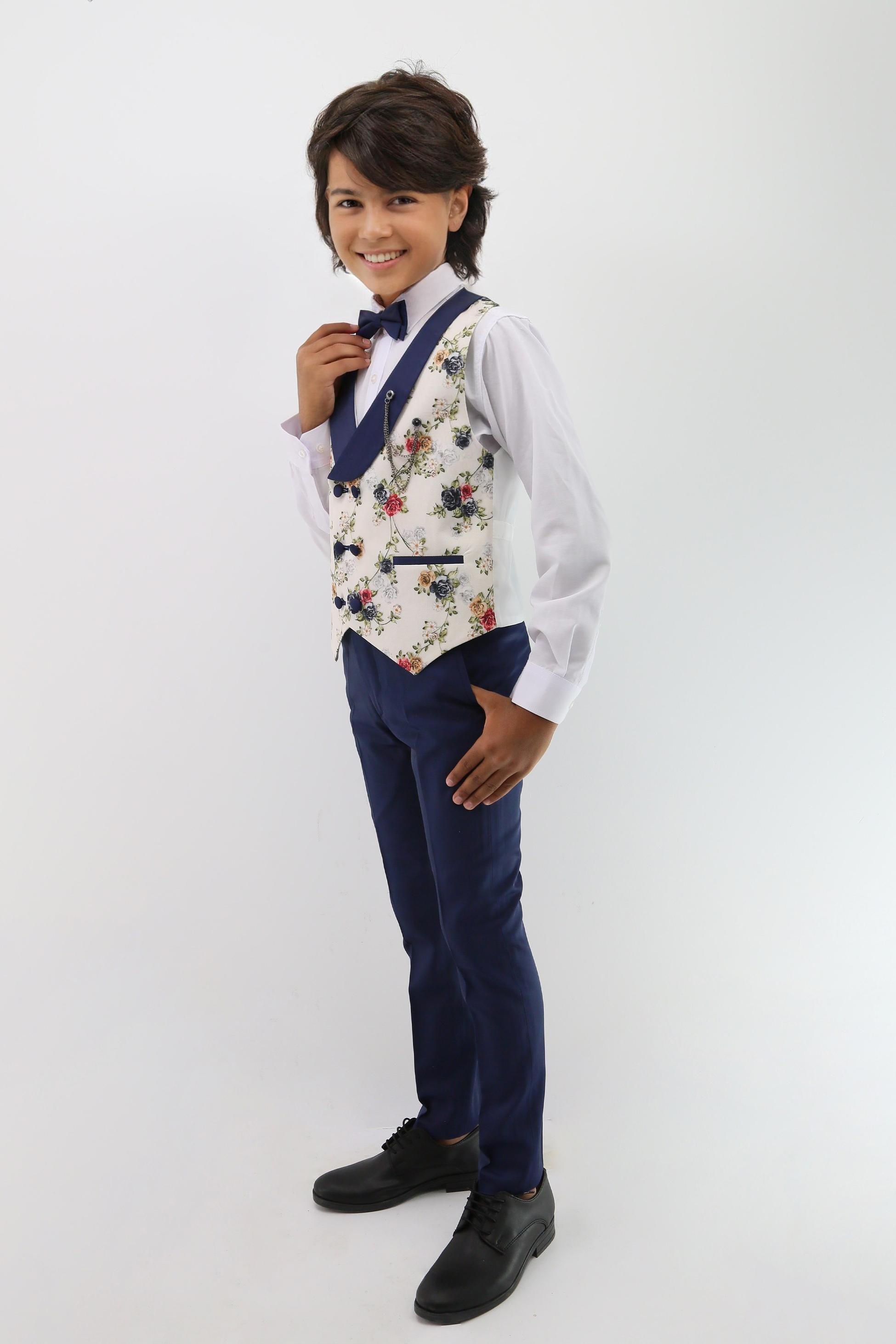 Ensemble de Costume avec Gilet Fleuri à Double Boutonnage pour Bébé & Garçons