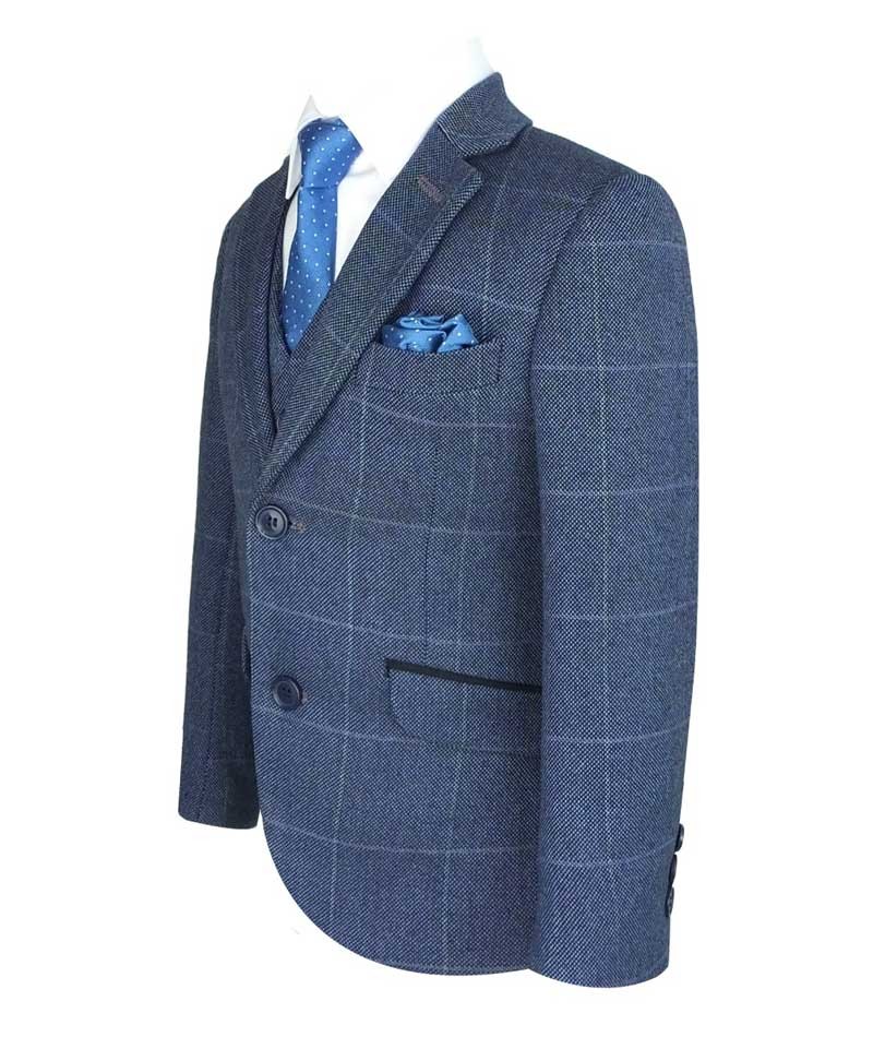 Costume Bleu en Tweed à Carreaux Exclusif pour Garçons