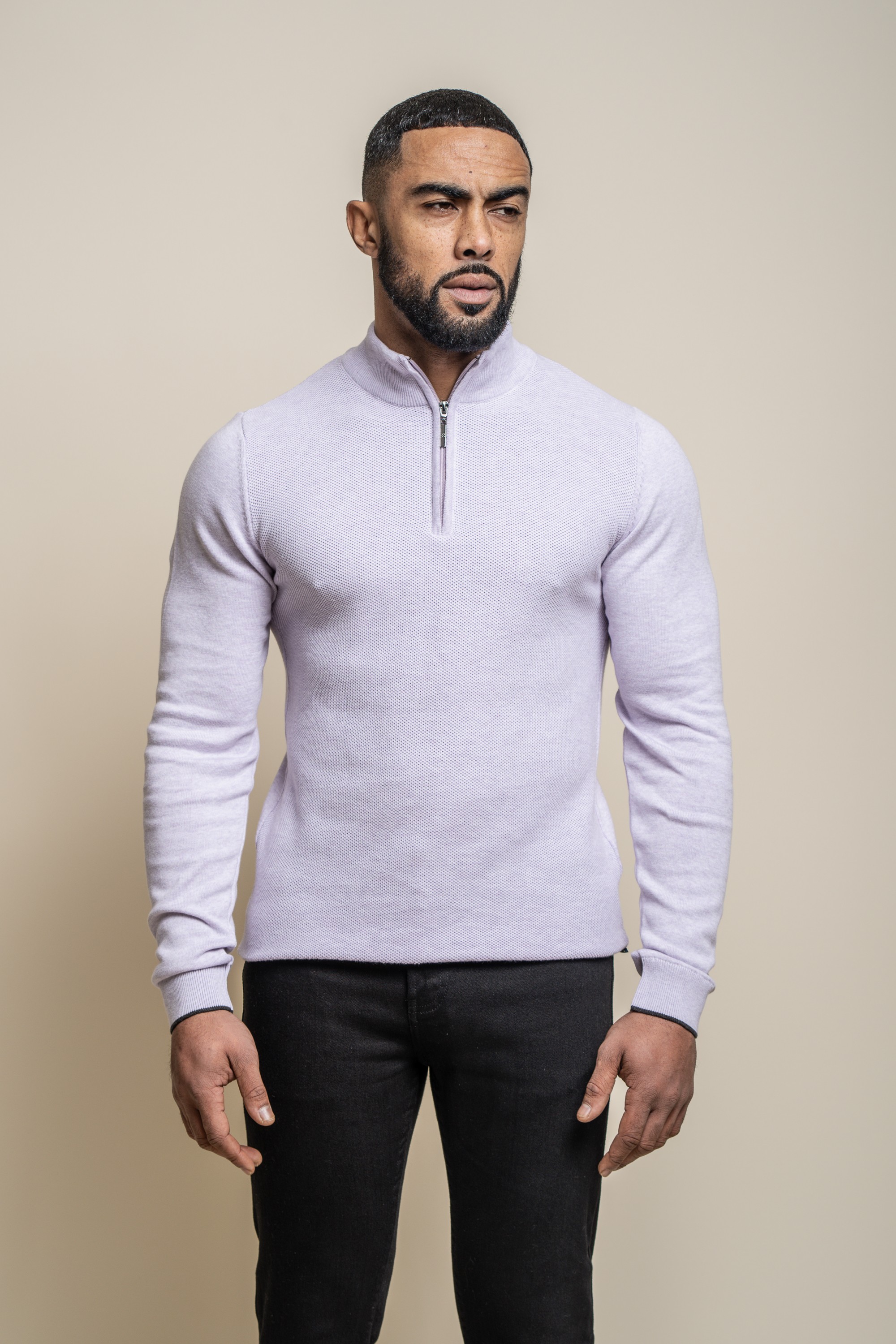 Pull en tricot de coton à demi-zip pour hommes - KYLE - Lavande