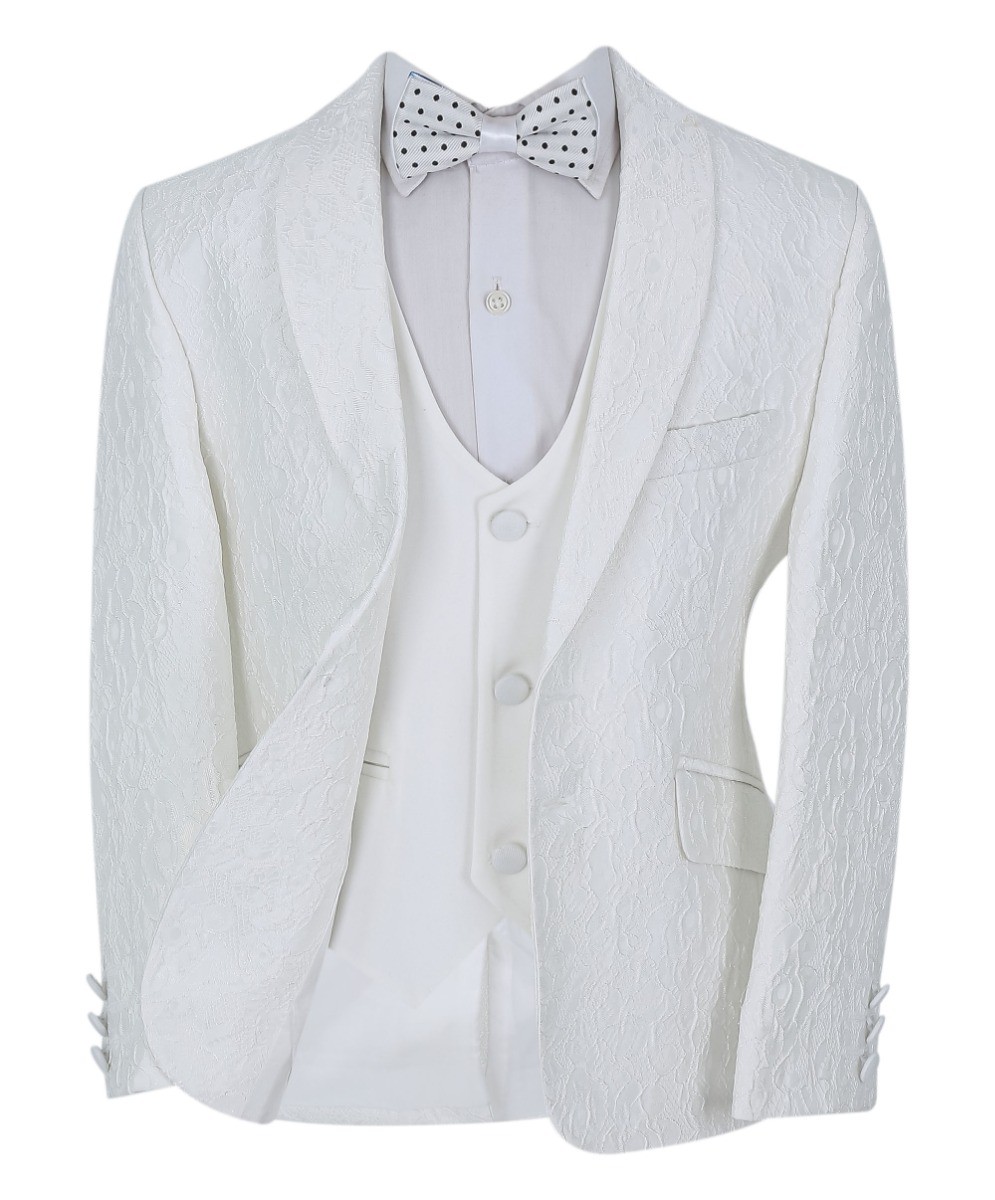 Boy Embroidered Slim Fit Communion Ivory Suit