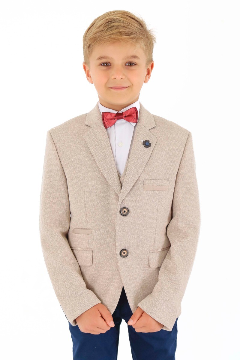 Jungen Baumwolle Slim-Fit Sakko und Westen Set - Frank - Beige