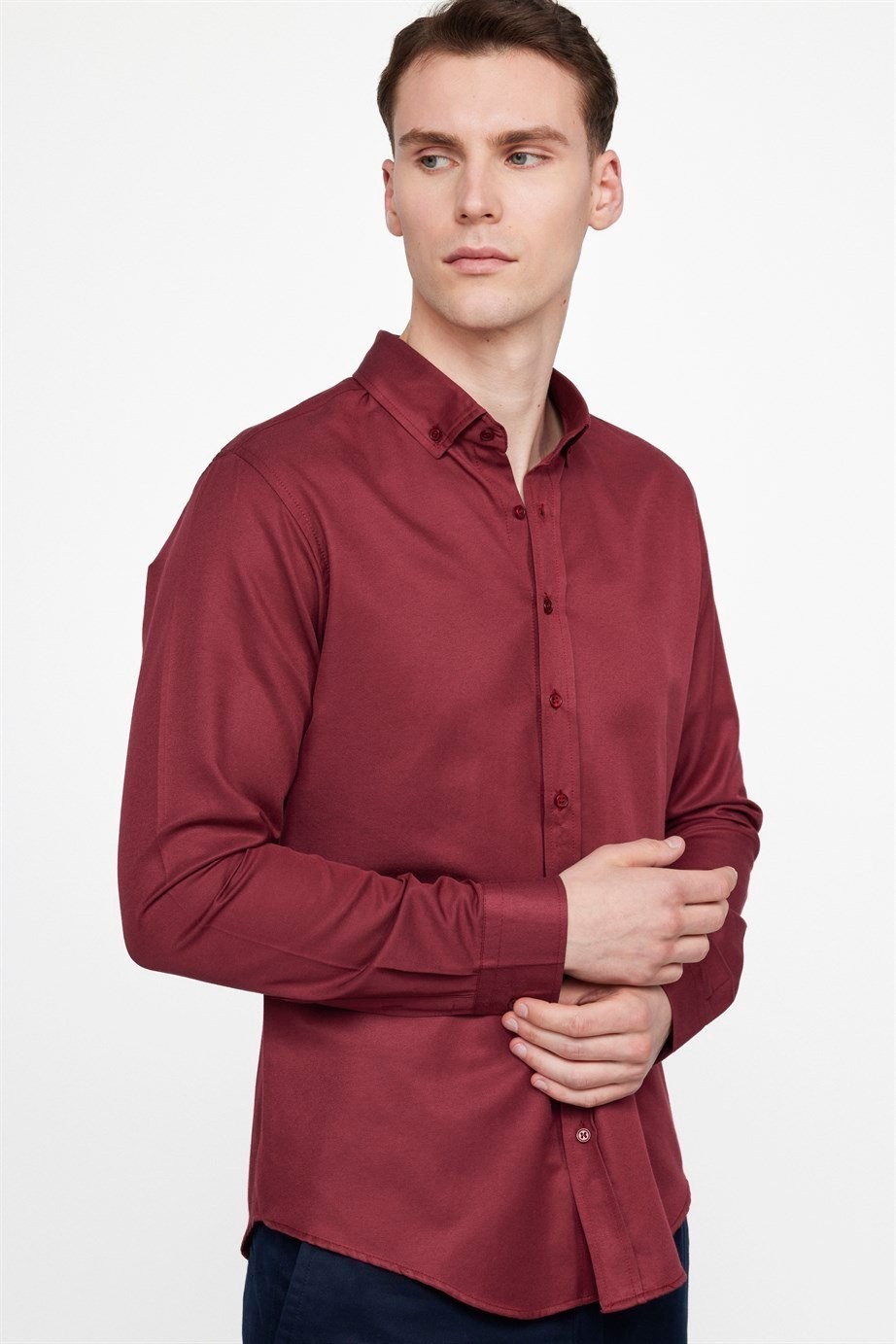 Chemise Oxford homme slim fit en coton avec col boutonné - GABARDIN - Bourgogne