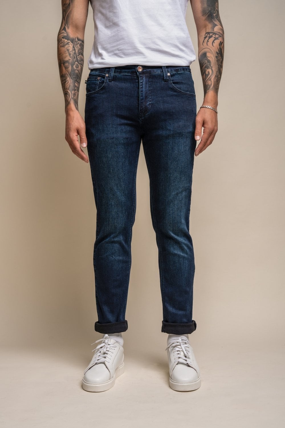 Herren Baumwolle Slim-Fit Stretch Denim Jeans - MILANO - Mittelblau
