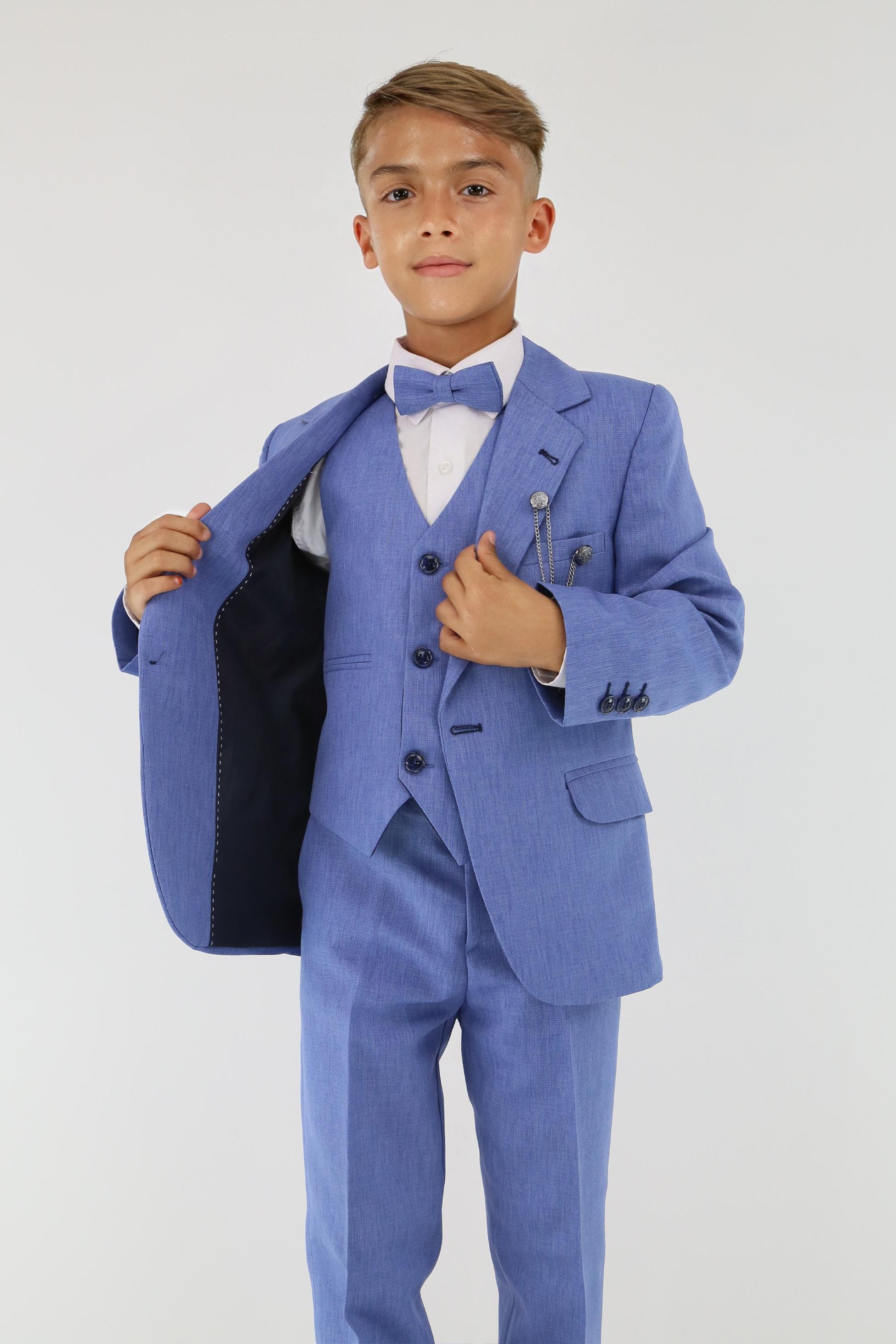 Boys Slim Fit Textured 6-Piece Formal Suit Set