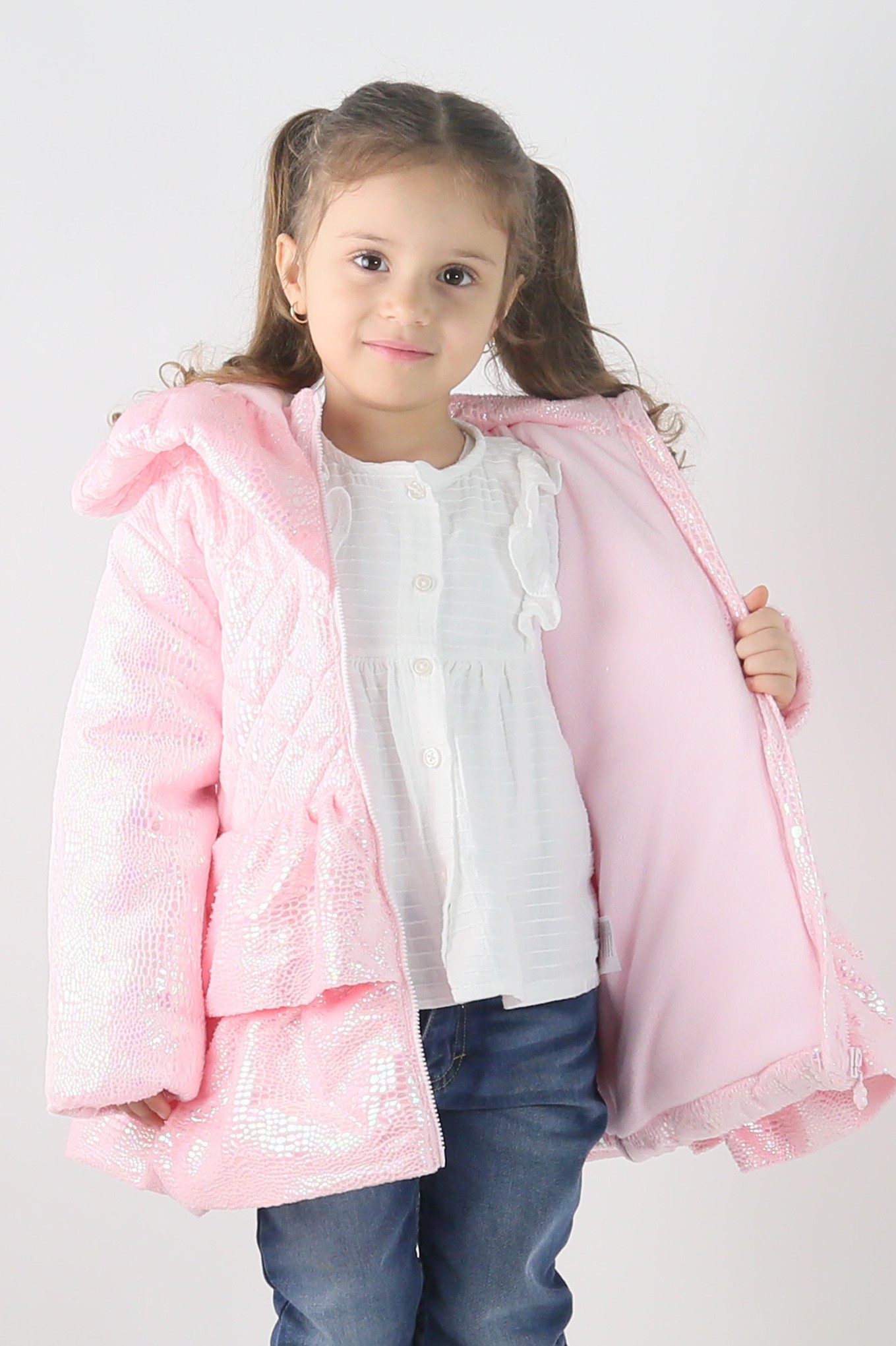 Baby- & Mädchen-Schimmernde Steppjacke mit Kapuze - SCARLET - Rosa