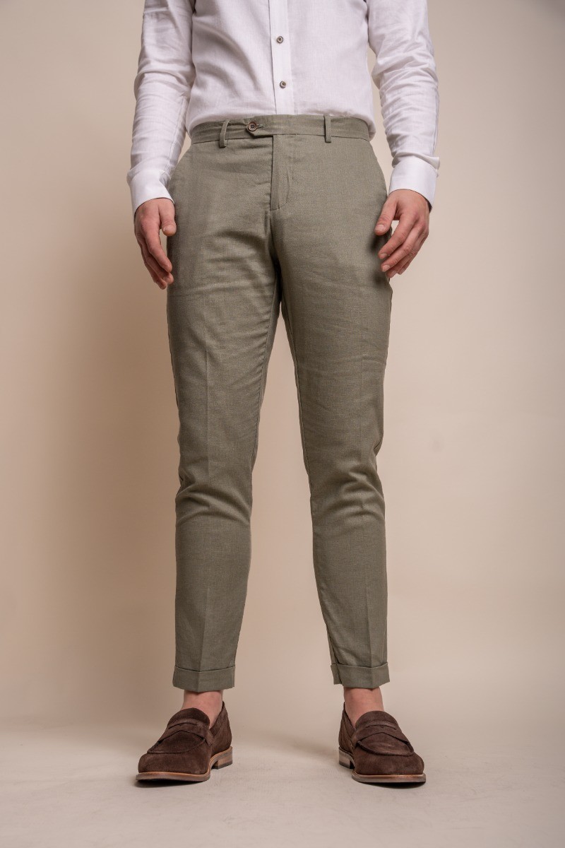 Pantalon en Lin Coupe Slim pour Homme - ALVARI - Verte de sauge
