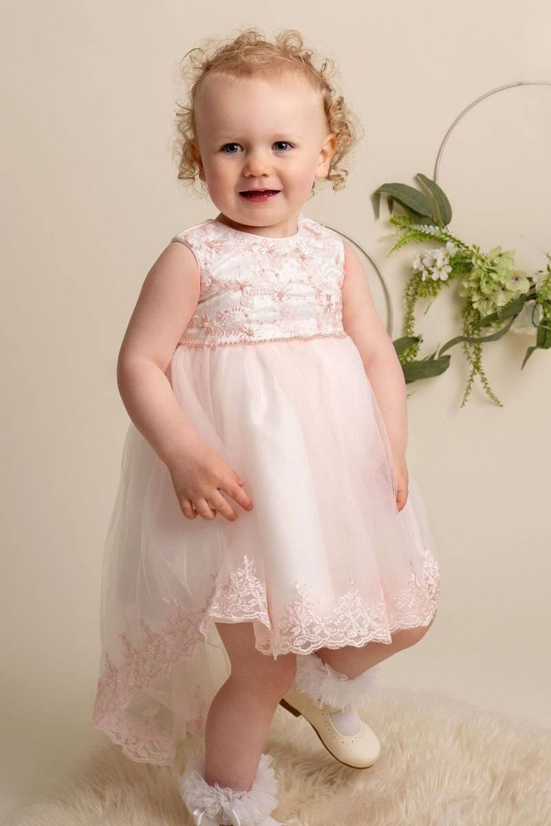 Baby & Mädchen High-Low Rock Spitzenkleid - KHLOE - Erröten rosa