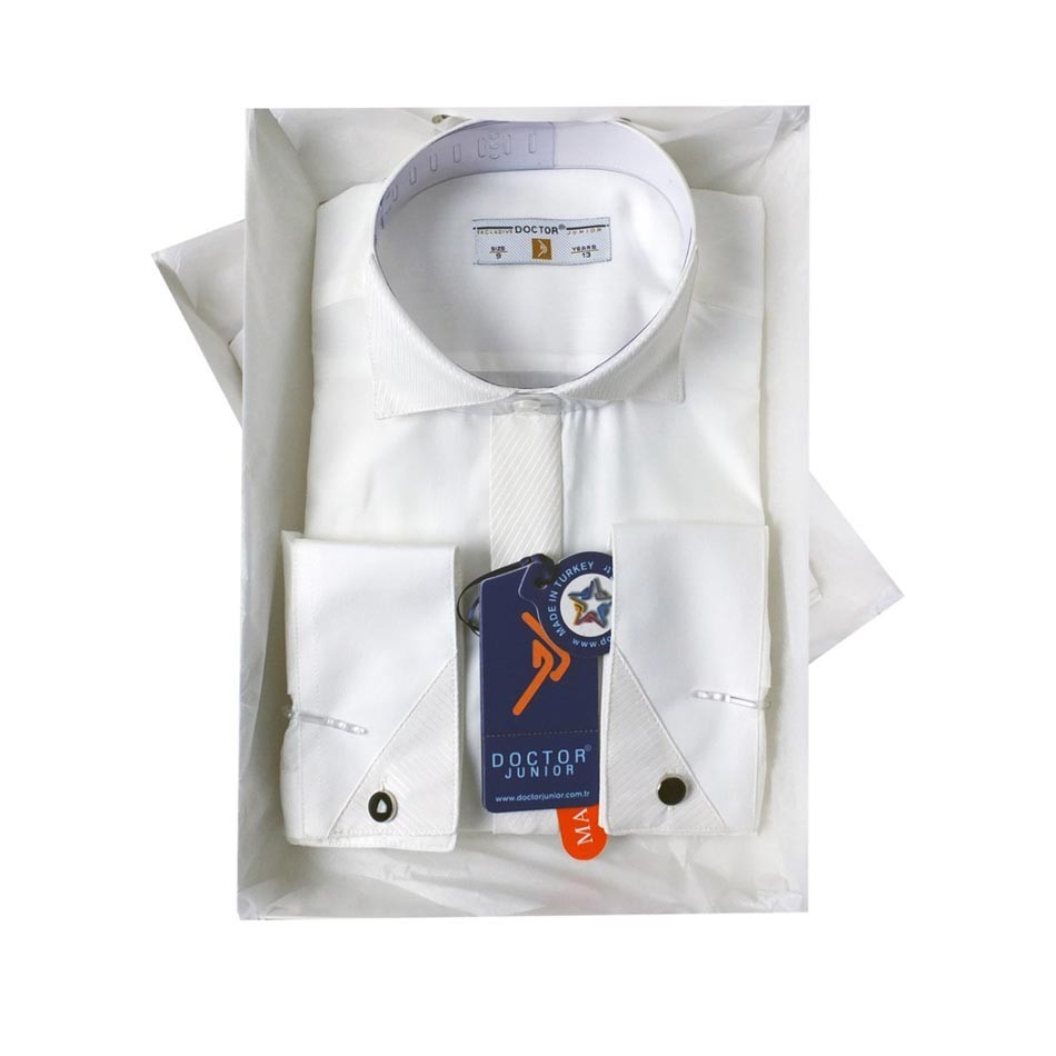 Boys Wing Collar Cufflink Shirt - ATAYAKA - Cream