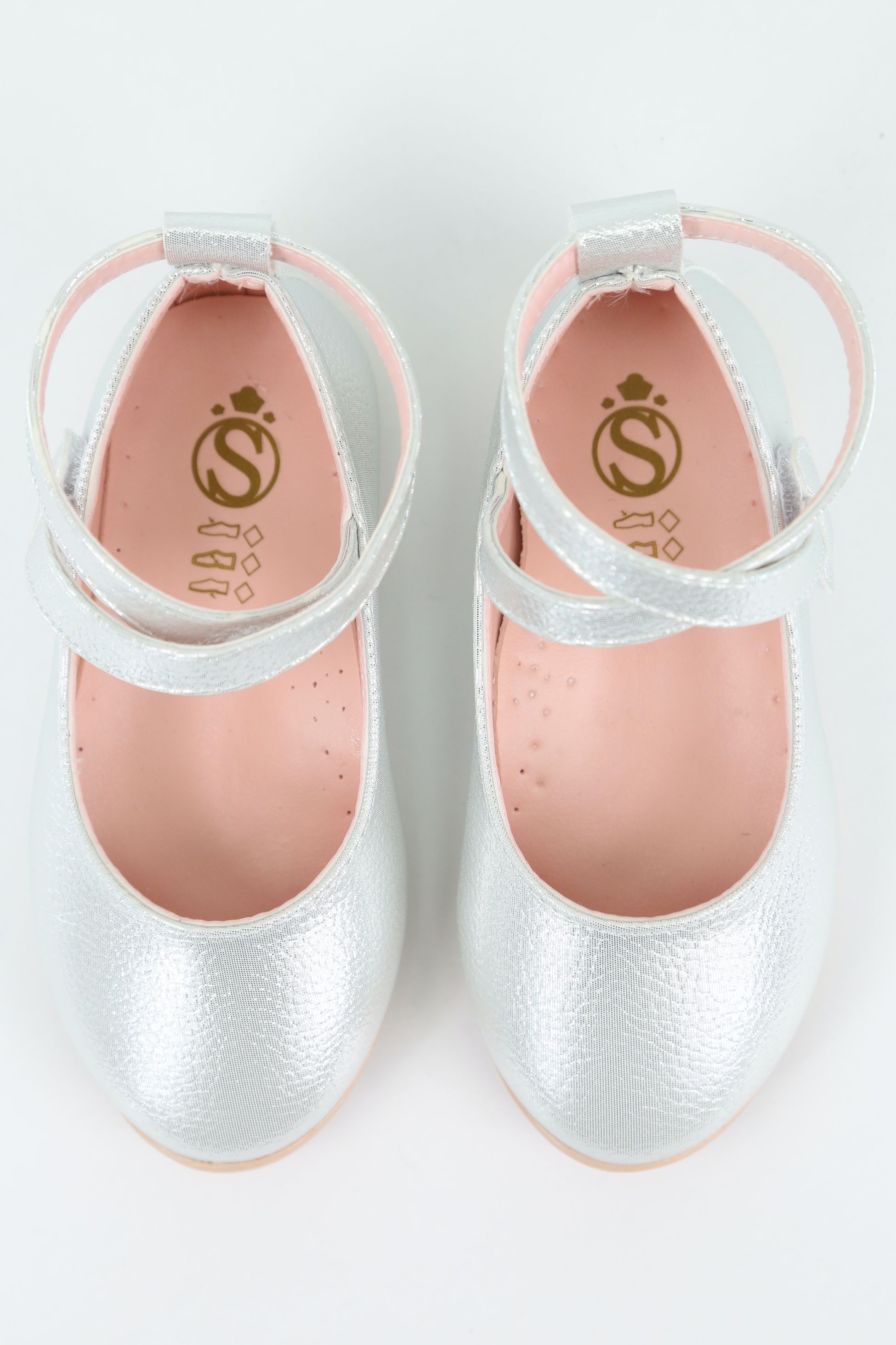 Mädchen Glänzende Mary Jane Flache Schuhe mit überkreuztem Riemen - Silber