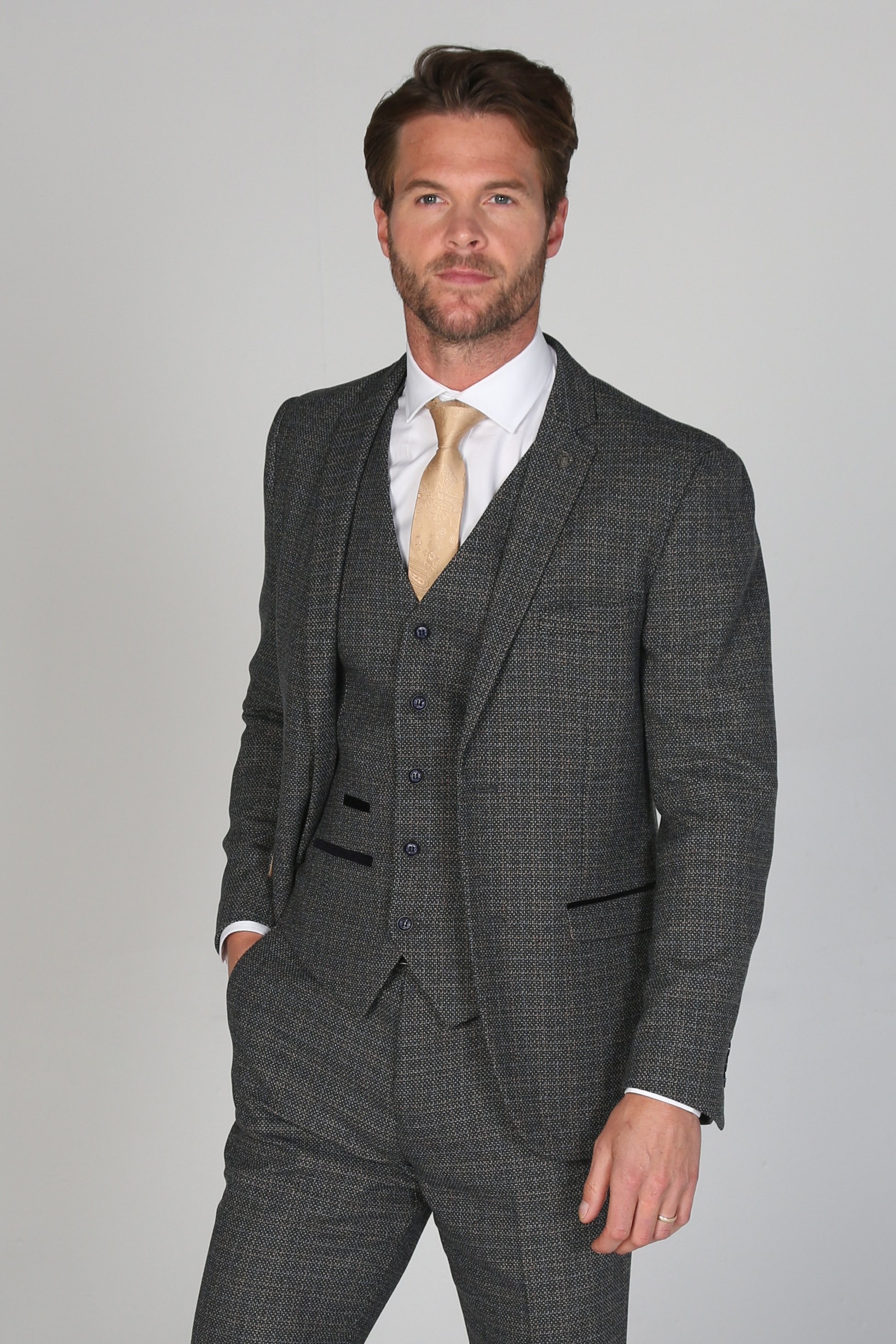 Men's Tweed-Style Tailored Suit Jacket - Ralph - Grey