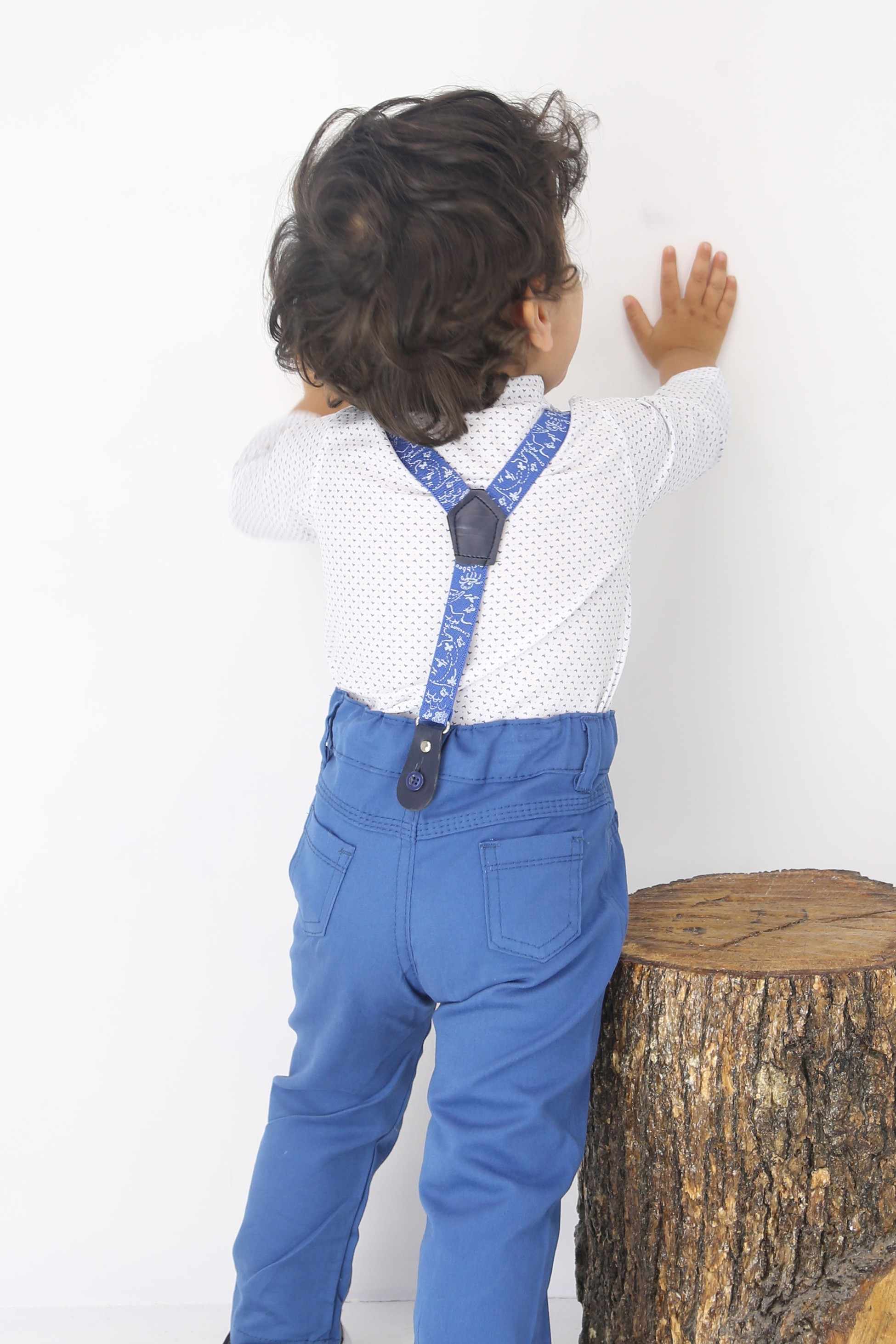 Baby Jungen Gentleman Outfit - 4-teiliges Hosenträger-Anzug-Set - BIRD - Blau