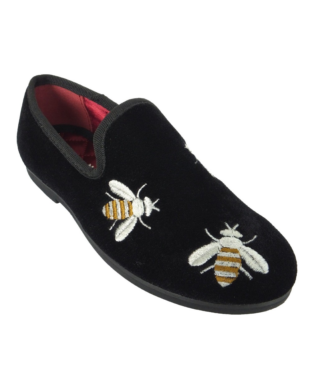 Boys Velvet Bee Embroidered Slip On Loafers