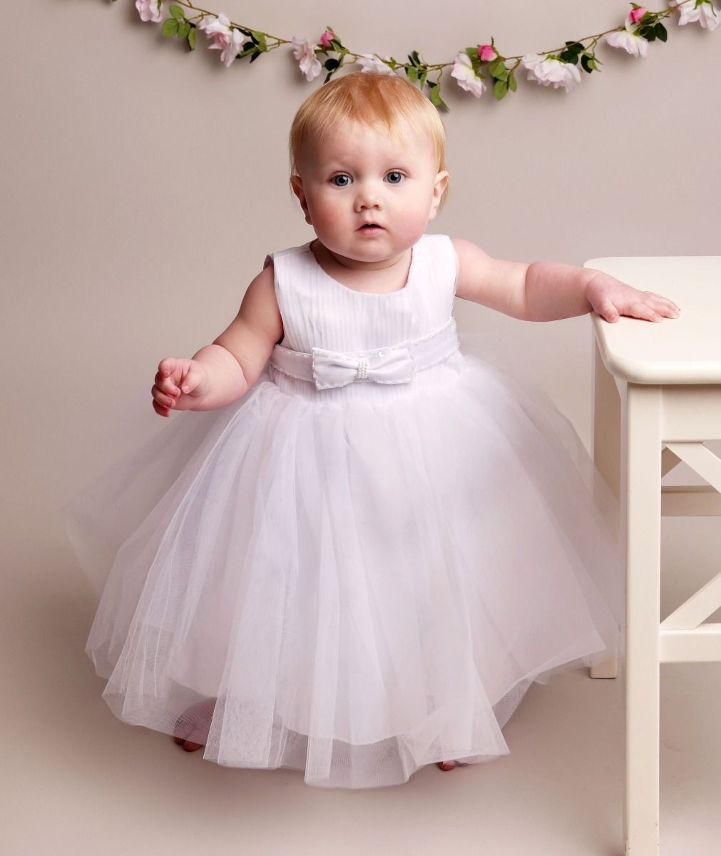 Baby Girls Pleated Bodice Christening Dress - CINDY