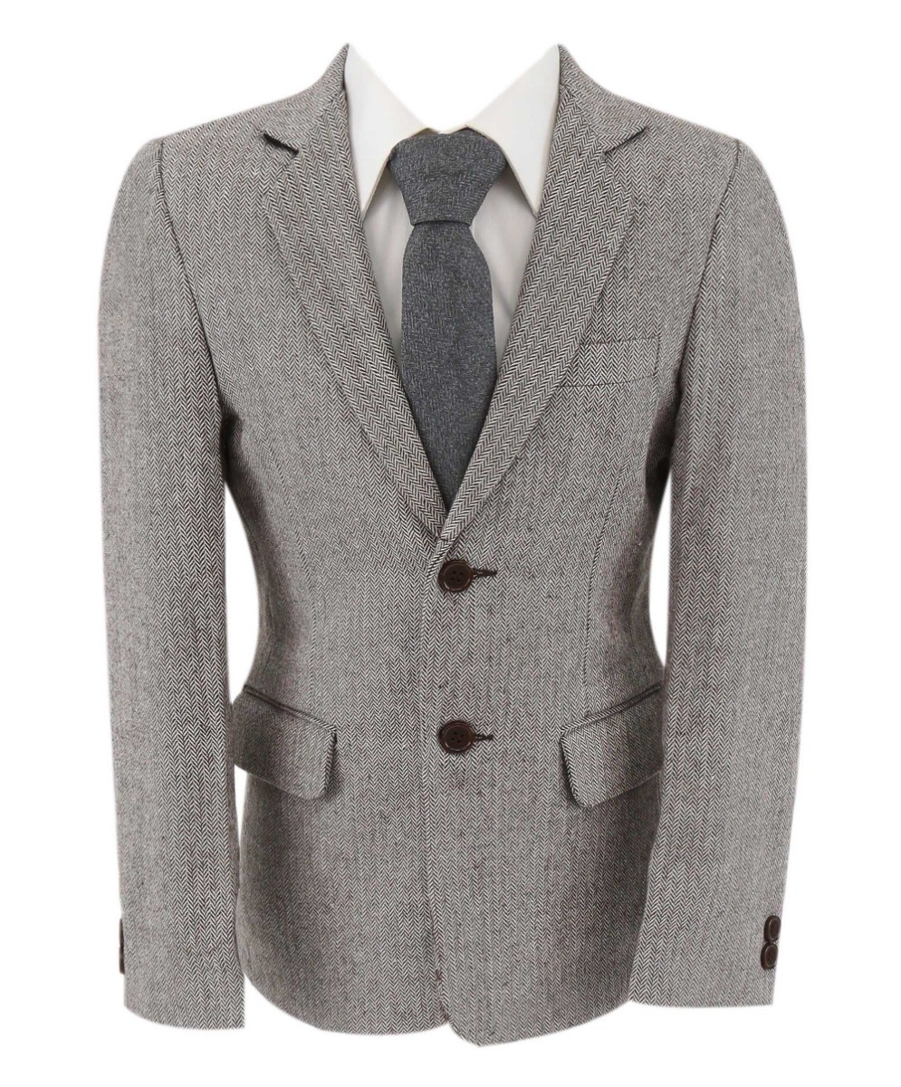 Boys Herringbone Tweed Formal Blazer - Light Gray
