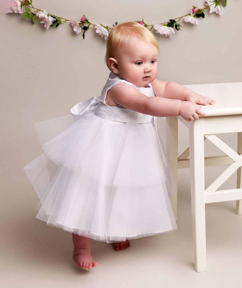 Baby Mädchen Taufkleid mit Satinschleife - K038