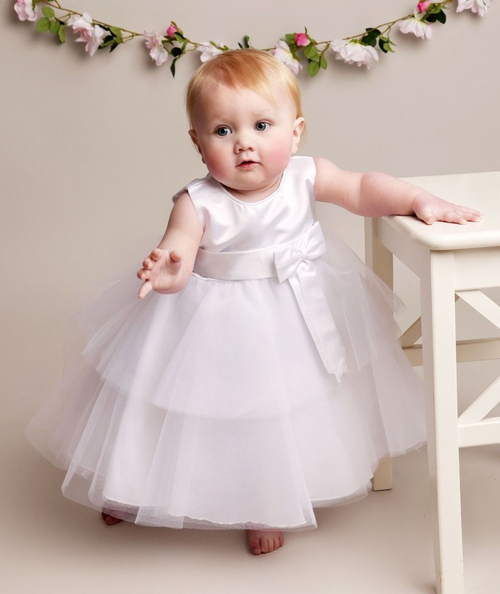 Baby Mädchen Taufkleid mit Satinschleife - K038