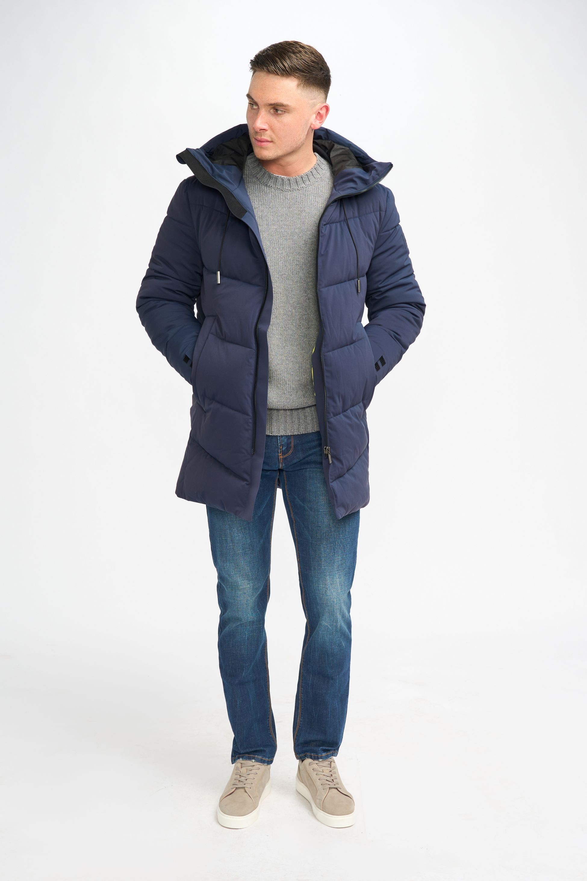 Herren gestepptes Pufferjacke Wintermantel - FABINI - Navy blau