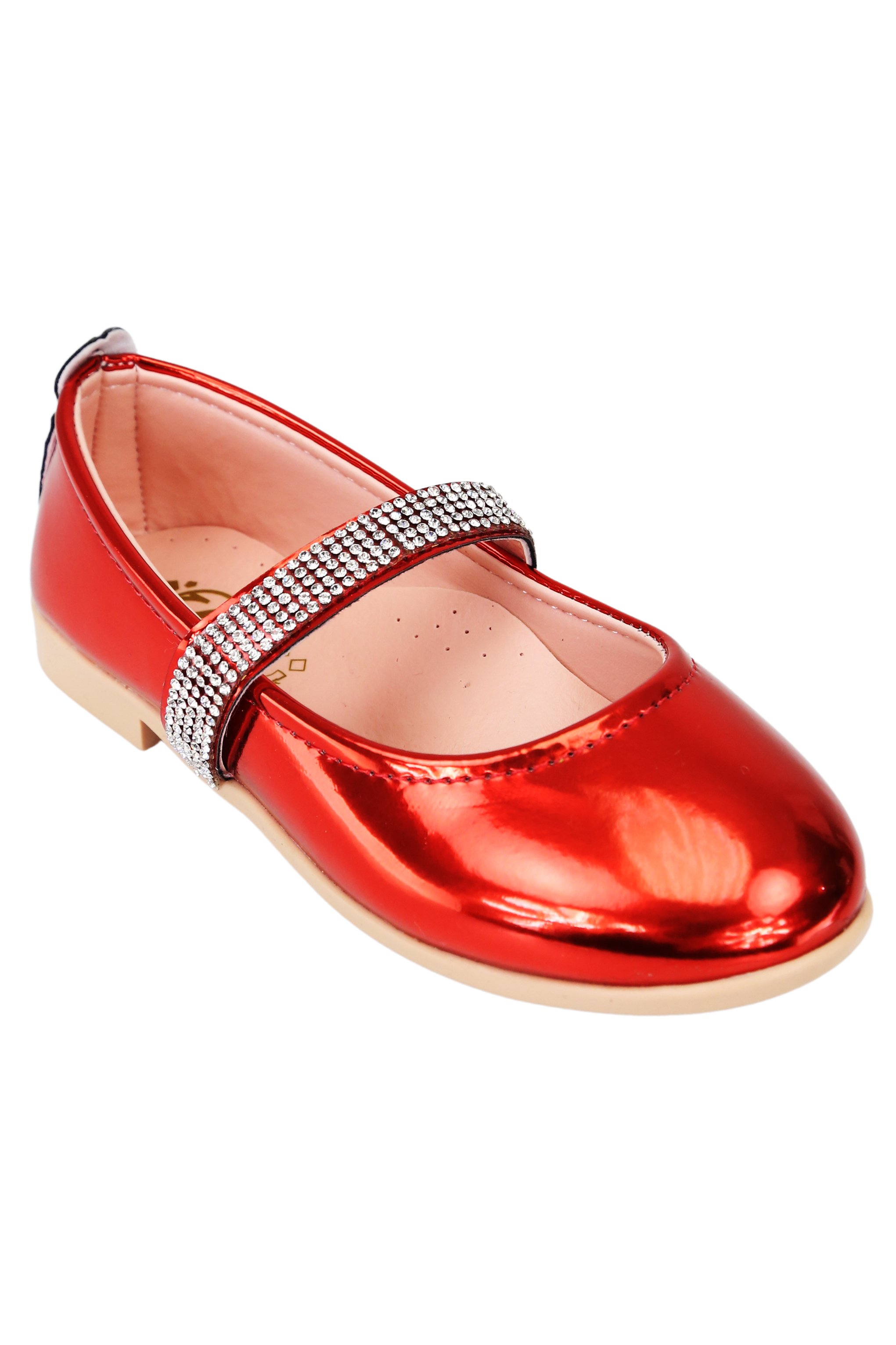 Girls Rhinestone Patent Mary Jane Shoes - ARWEN - Red