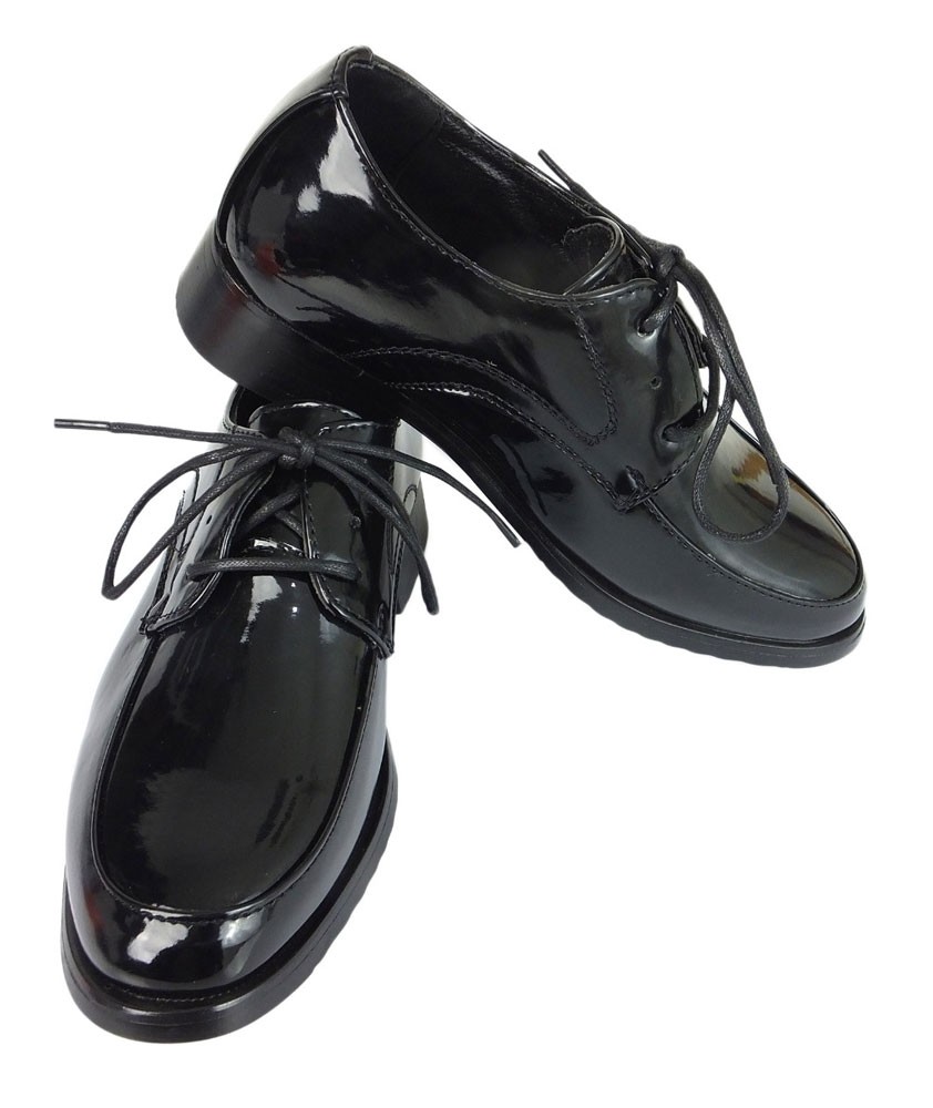 Boys Lace Up Patent Derby Shoes - Black