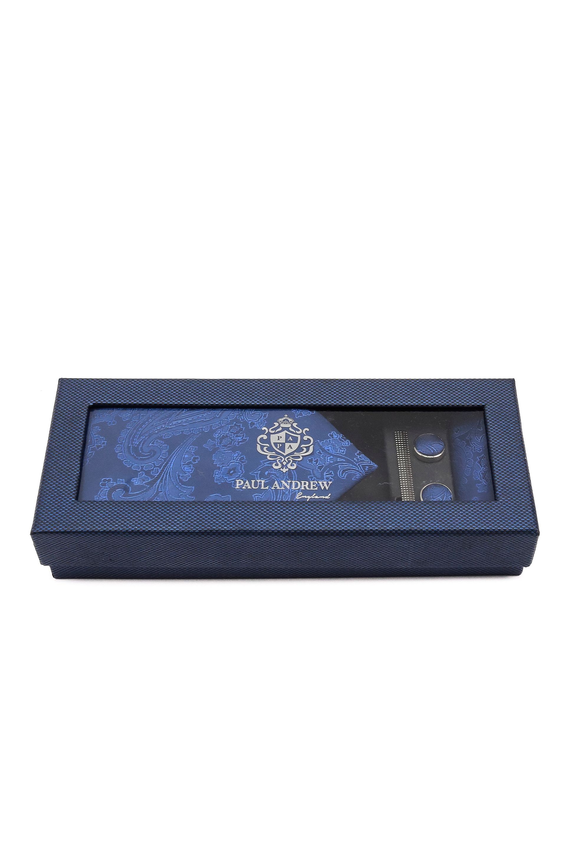 Herren Tonal Paisley Binde Manschettenknopf 4 Teiliges Geschenkset - Blau