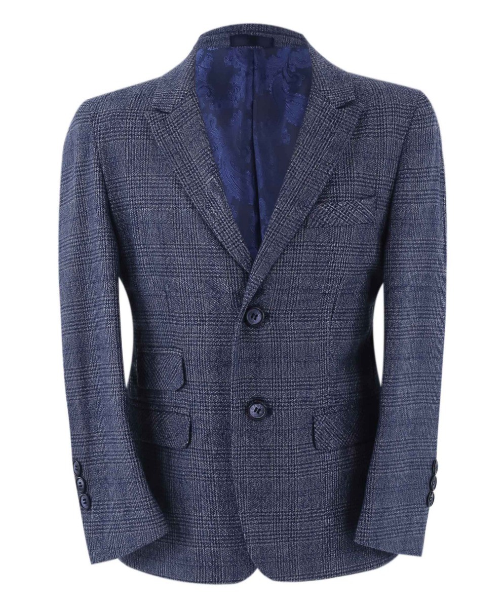 Jungen Tweed Karo Blauer Anzug - GRAHAM